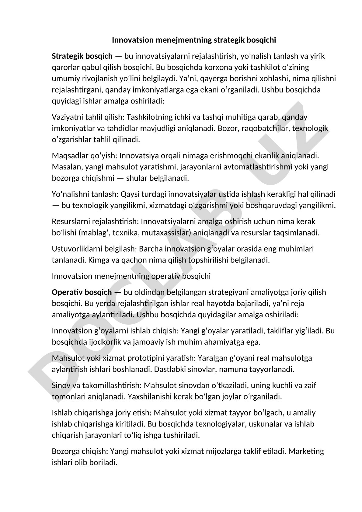 Innovatsion menejmentning strategik bosqichi