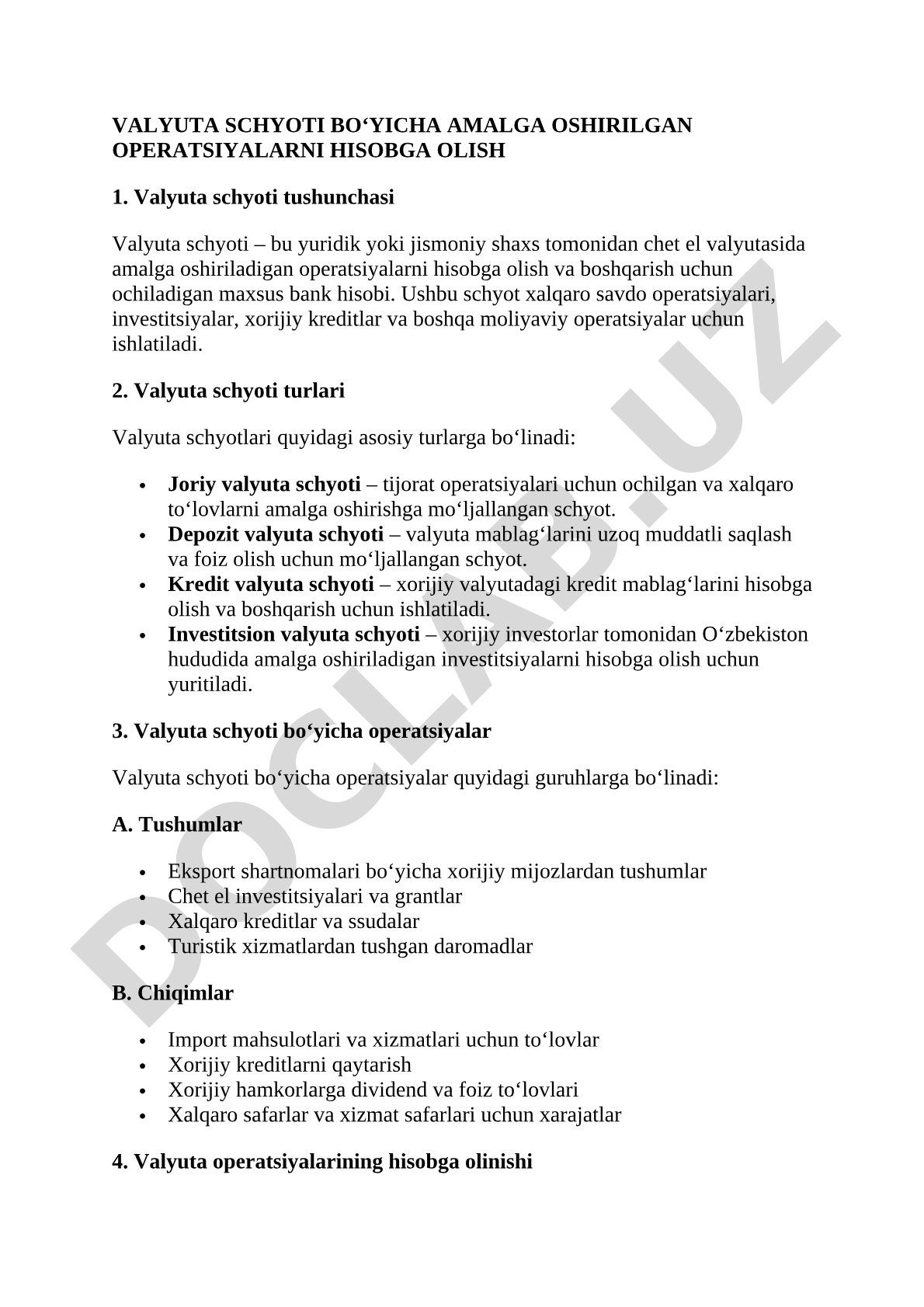 Valyuta schyoti bo‘yicha operatsiyalarni hisobga olish