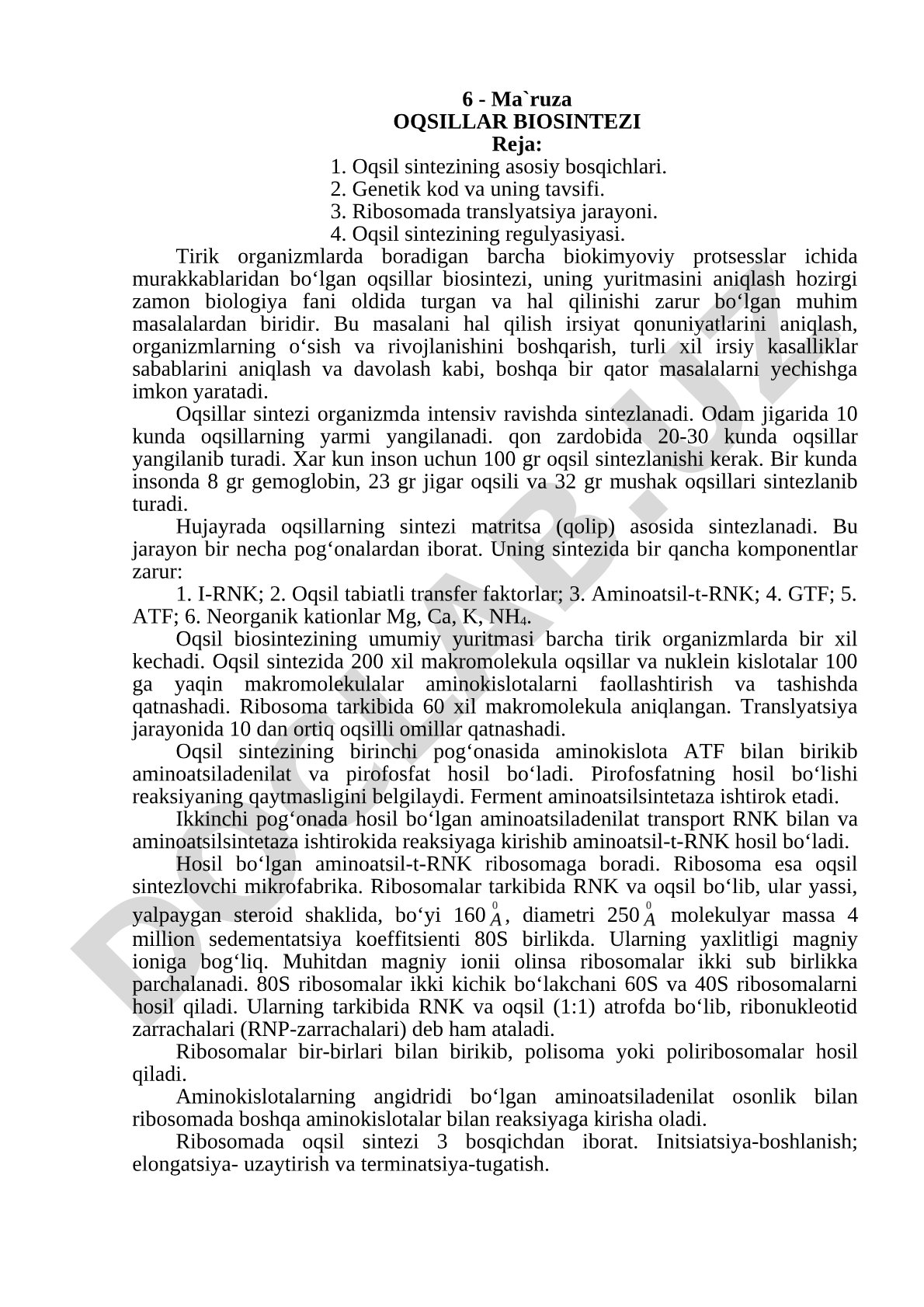 Oqsillar biosintezi