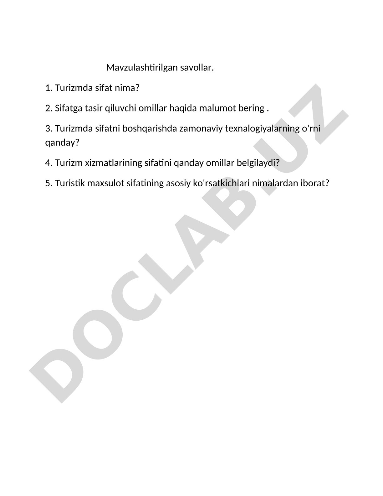 Turizmda sifat va uni boshqarish