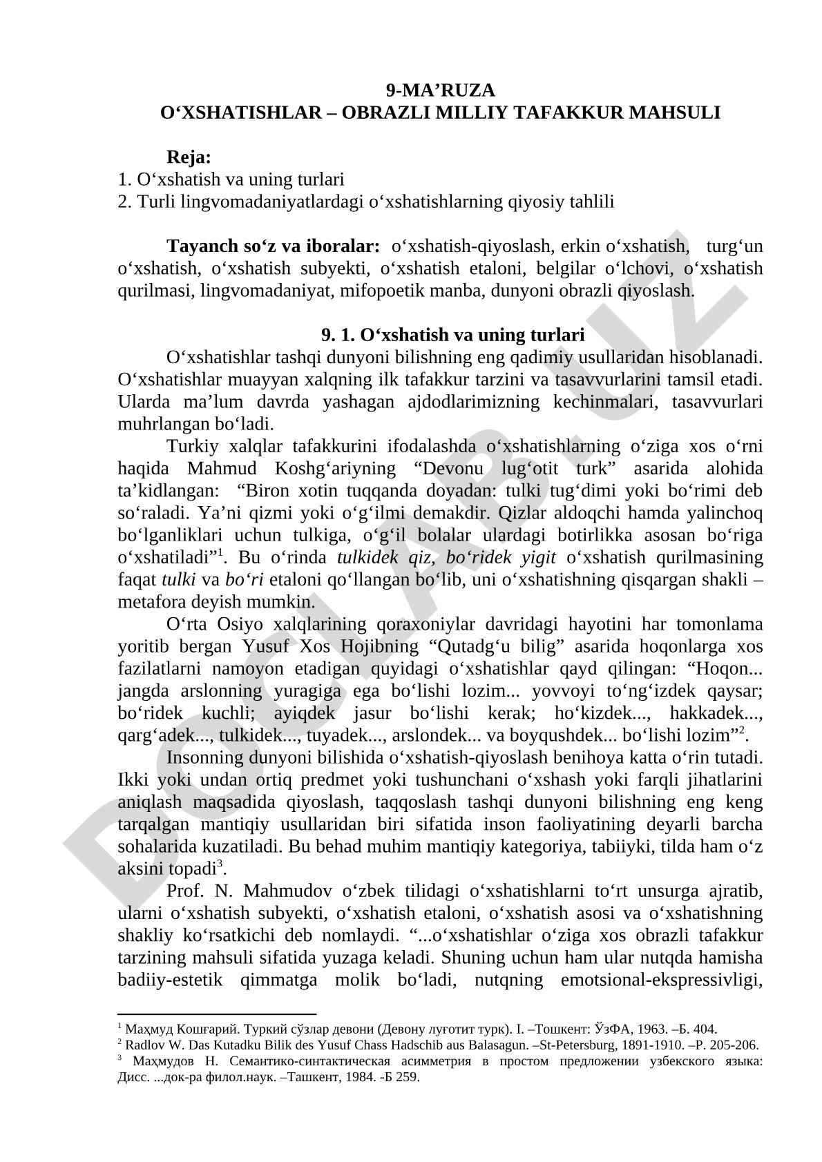 O‘xshatishlar – obrazli milliy tafakkur mahsuli