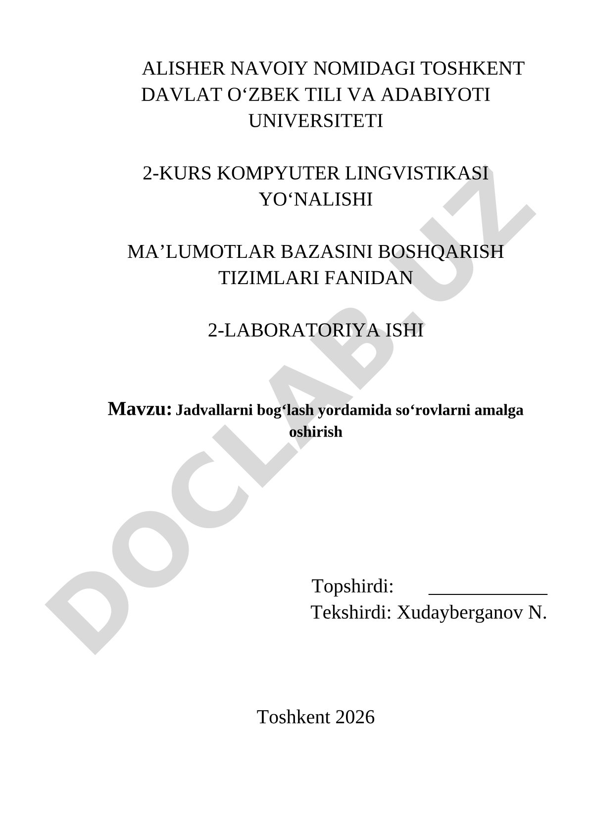 Jadvallarni bogʻlash yordamida soʻrovlarni amalga oshirish