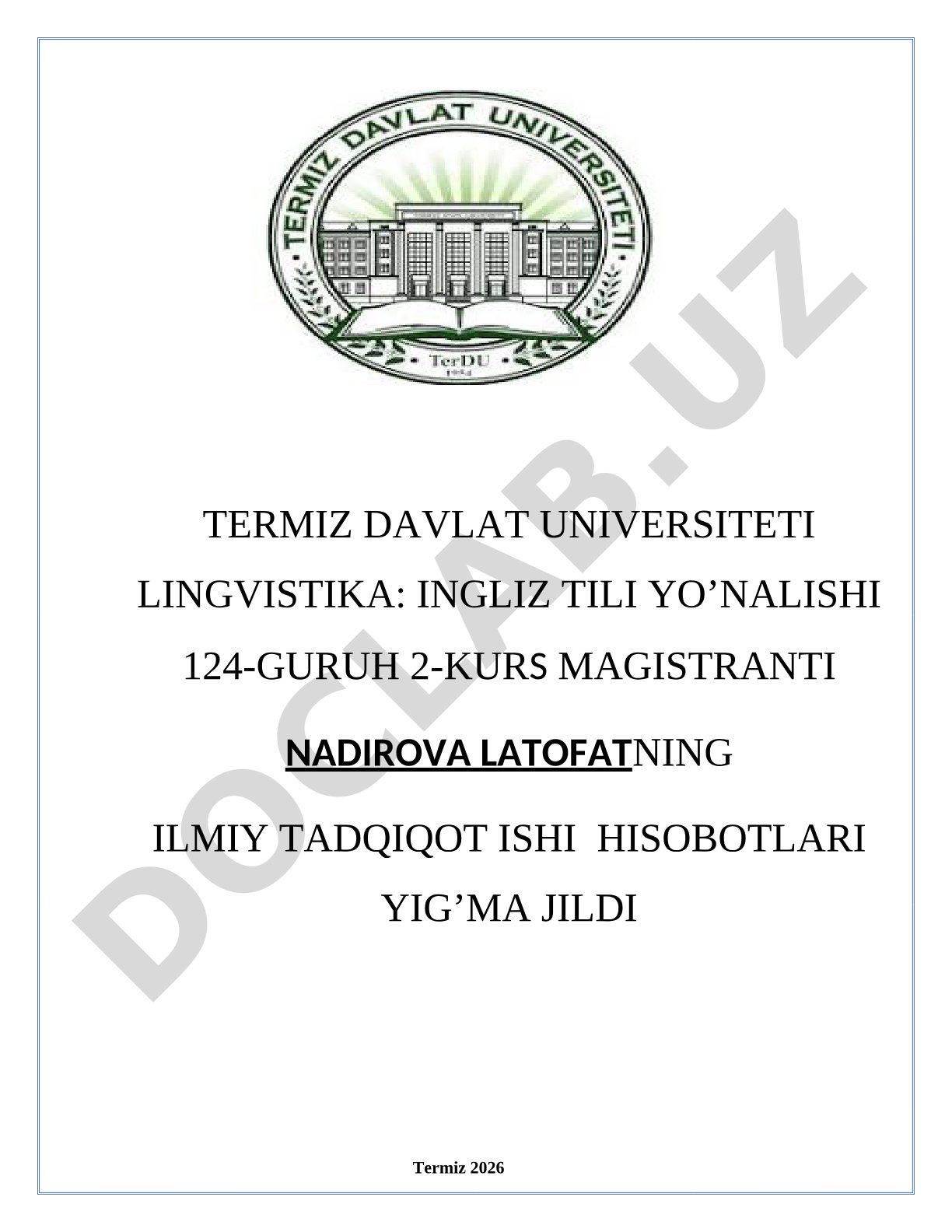 Ilmiy tadqiqot ishi hisobotlari yig'ma jildi