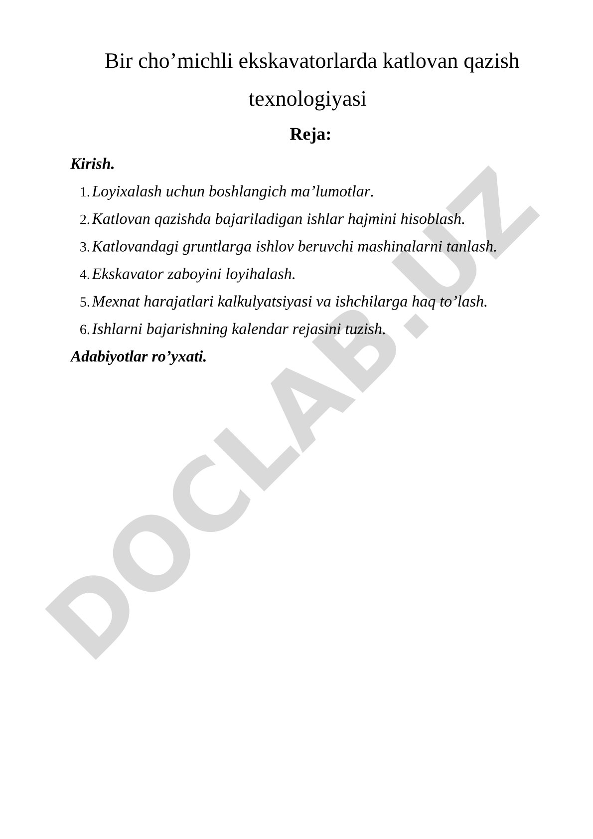Bir cho’michli ekskavatorlarda katlovan qazish texnologiyasi