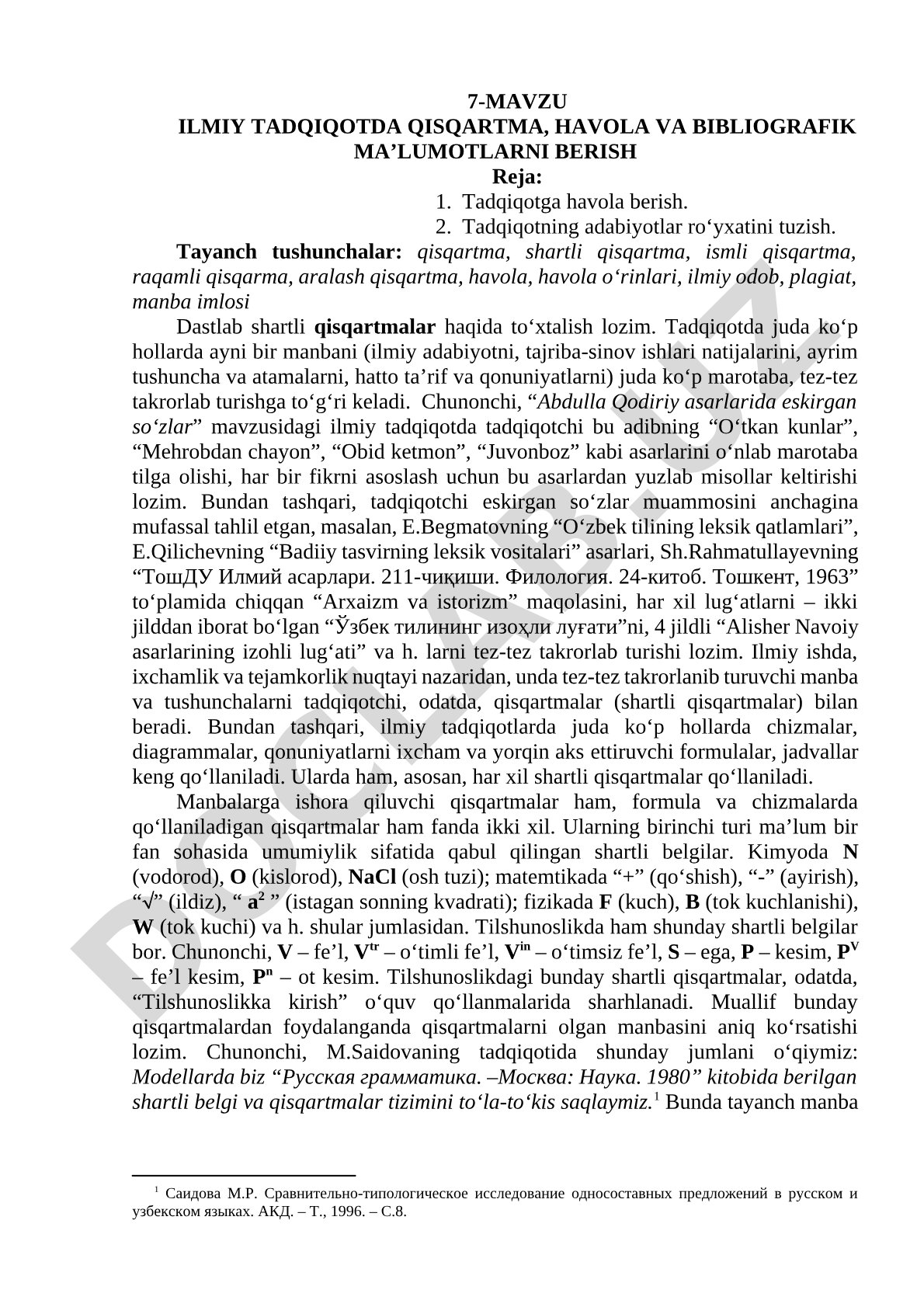 Ilmiy tadqiqotda qisqartma, havola va bibliografik ma'lumotlarni berish
