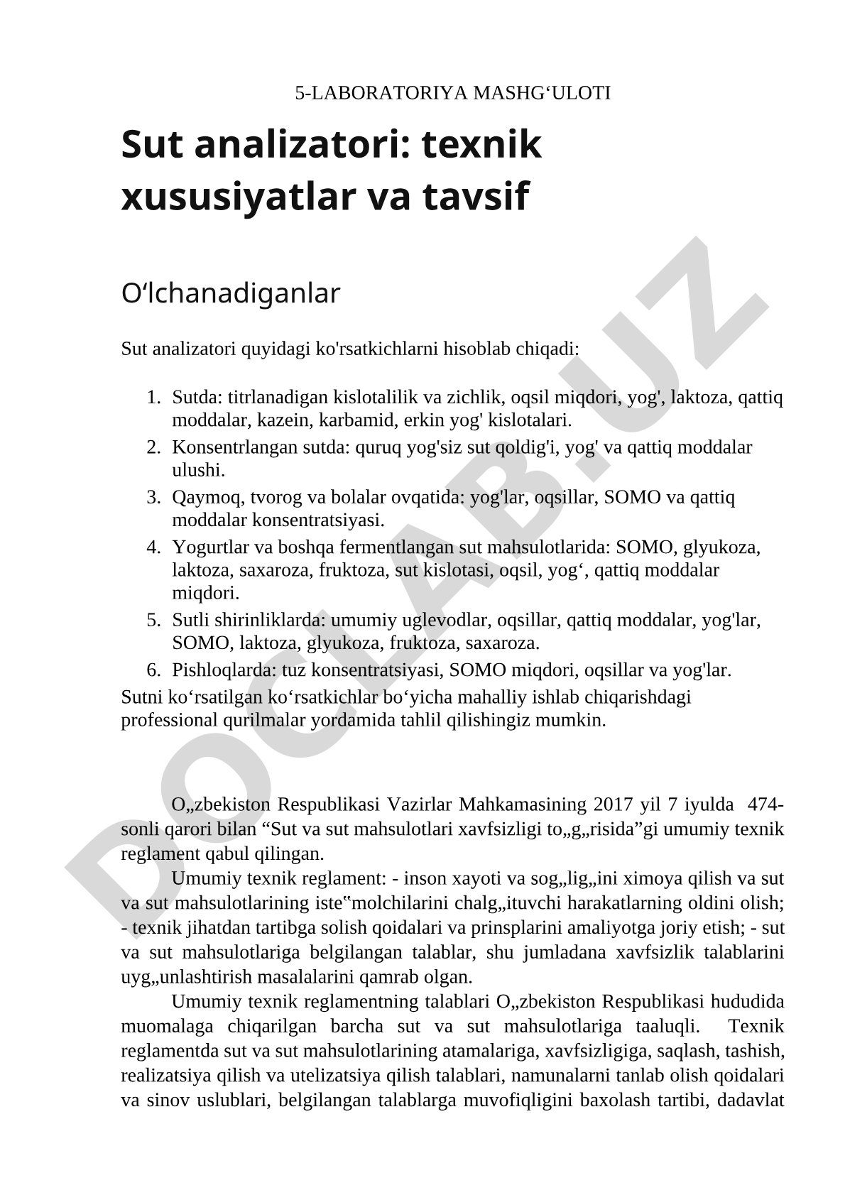 Sut analizatori: texnik xususiyatlar va tavsif