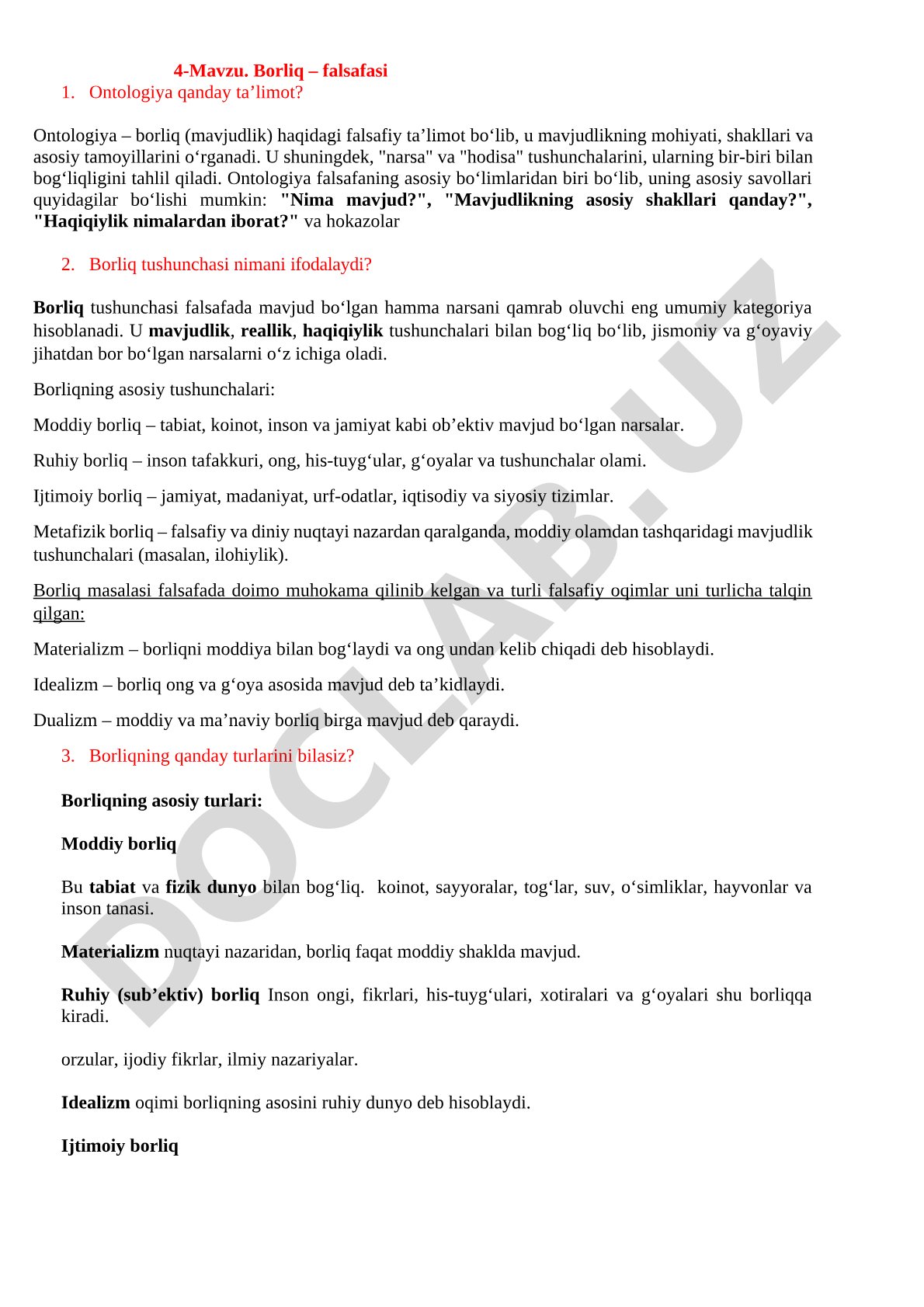 Borliq – falsafasi Ontologiya ta'limoti