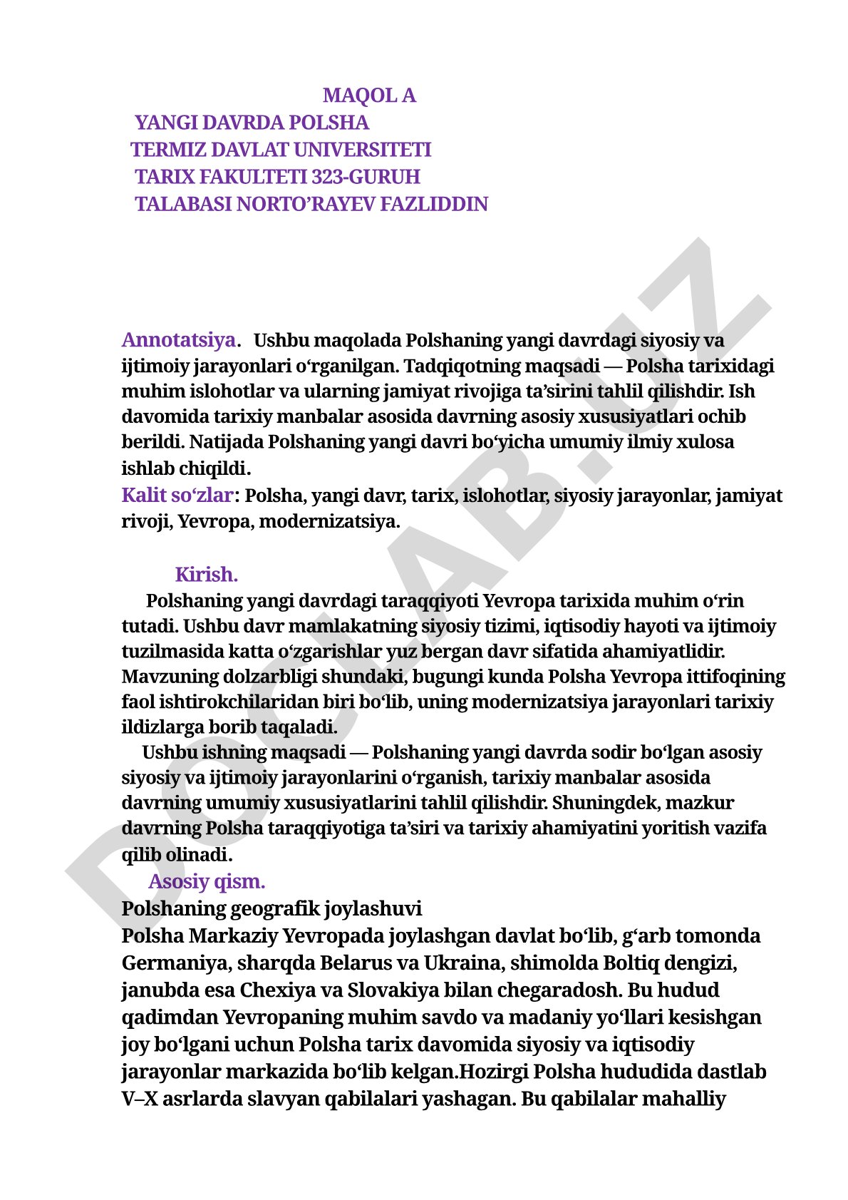 Polshaning yangi davrdagi siyosiy va ijtimoiy jarayonlari