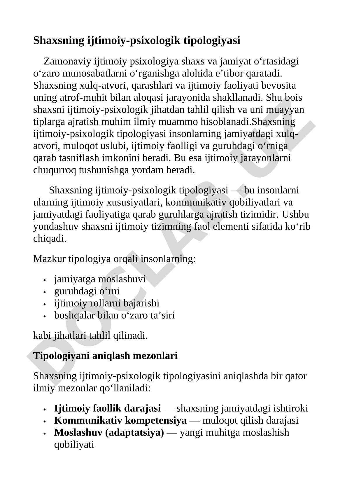 Shaxsning ijtimoiy-psixologik tipologiyasi