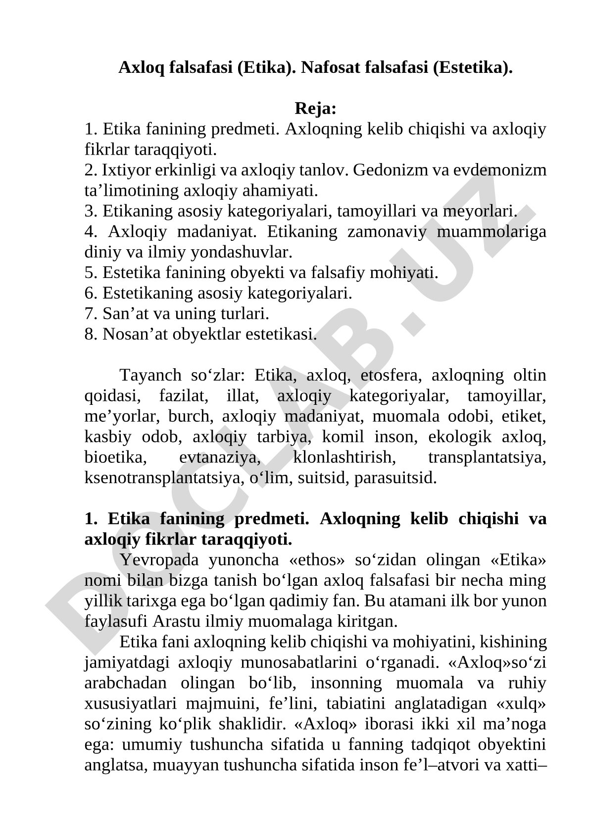 Axloq falsafasi (Etika) va Nafosat falsafasi (Estetika)