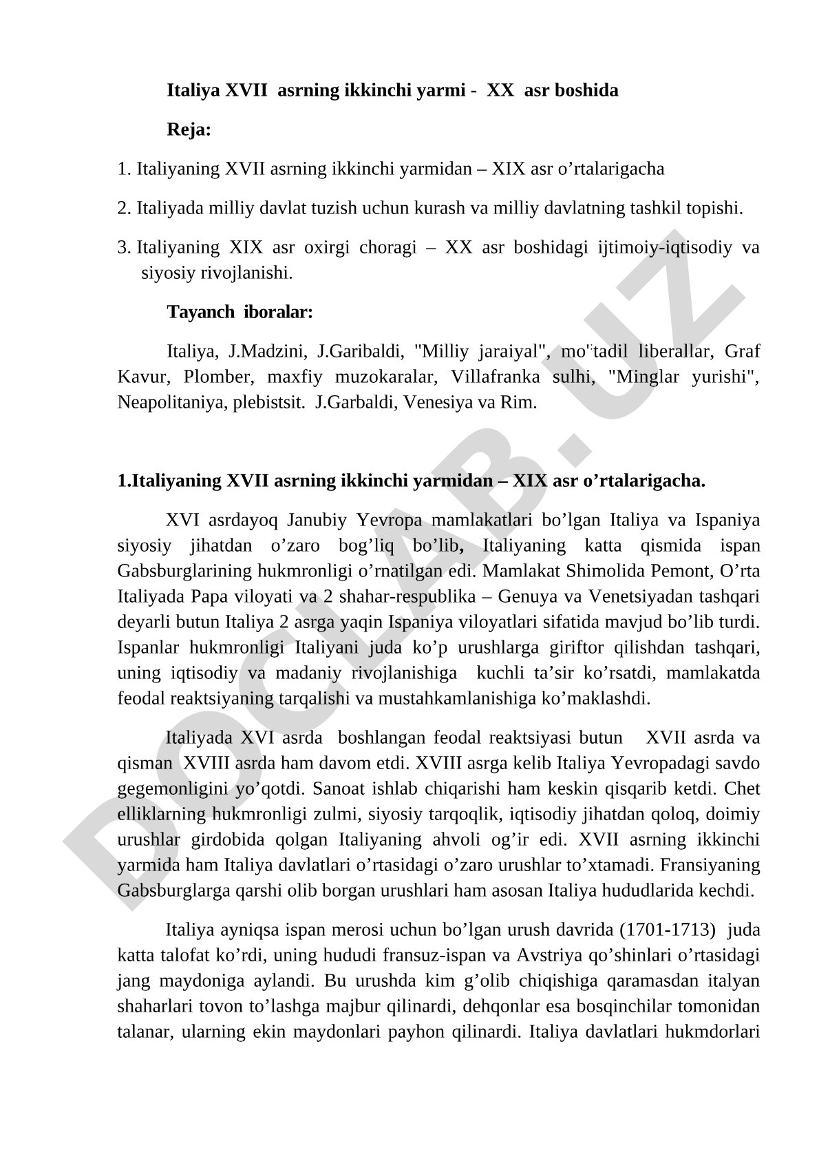 Italiya XVII asrning ikkinchi yarmi - XX asr boshida