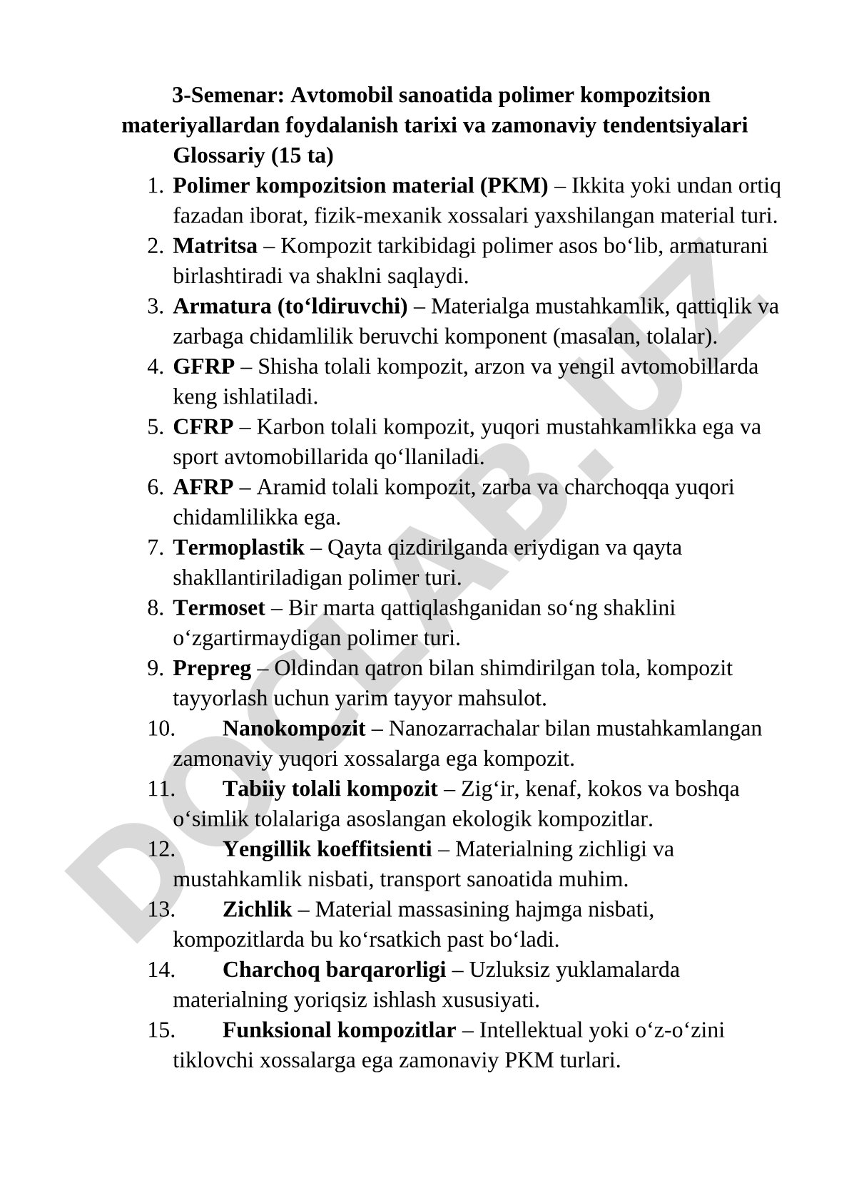Avtomobil sanoatida polimer kompozitsion materiallardan foydalanish tarixi va zamonaviy tendentsiyalari
