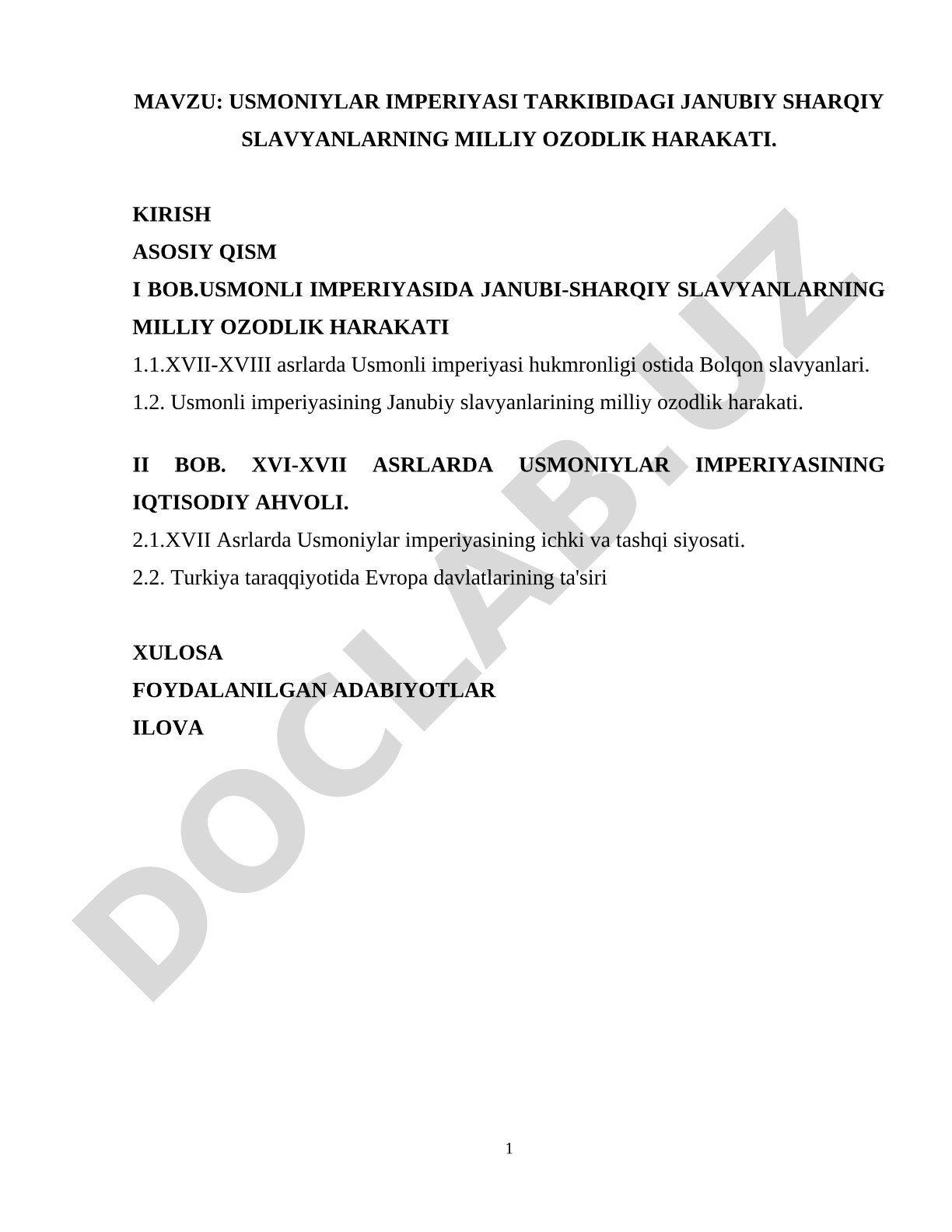 Usmoniylar imperiyasi tarkibidagi janubiy sharqiy slavyanlarning milliy ozodlik harakati