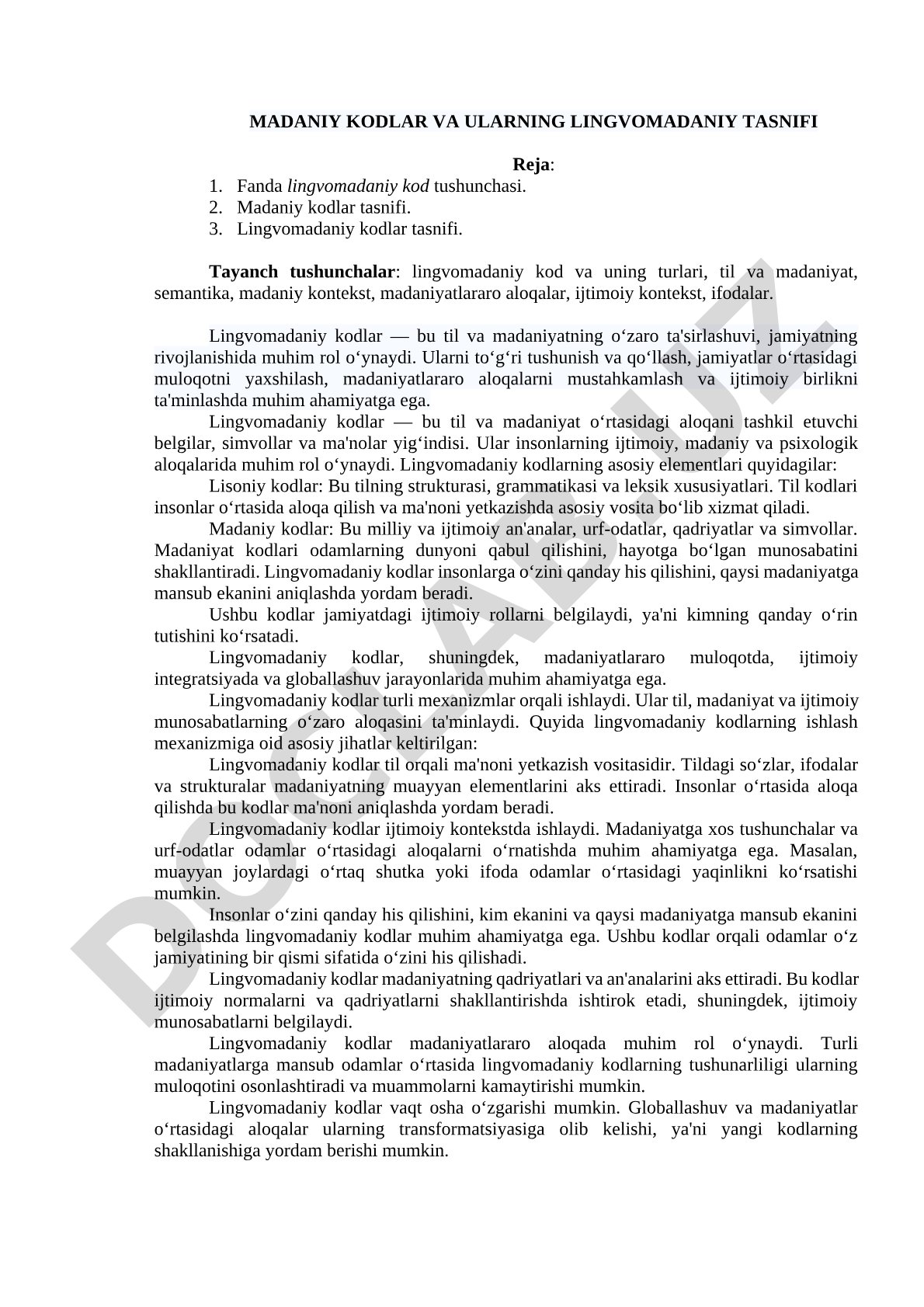 Madaniy kodlar va ularning lingvomadaniy tasnifi