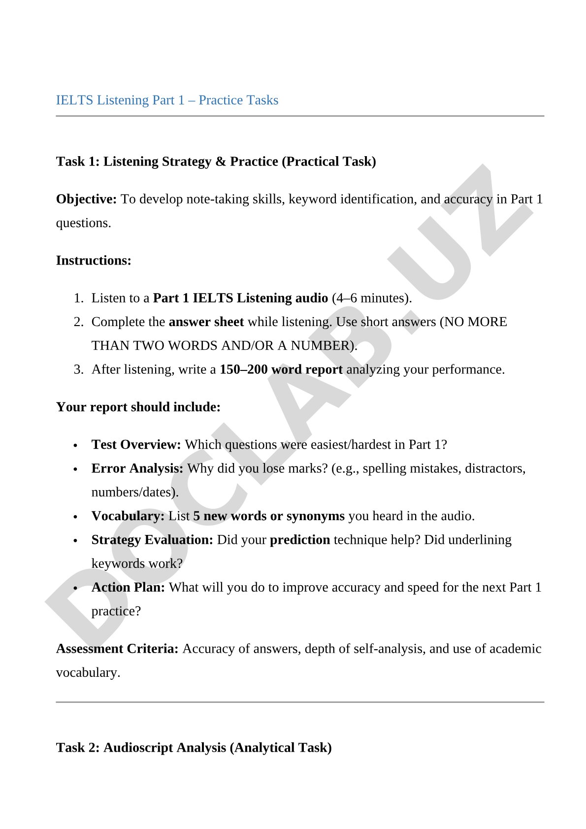 IELTS Listening Part 1 Practice Tasks
