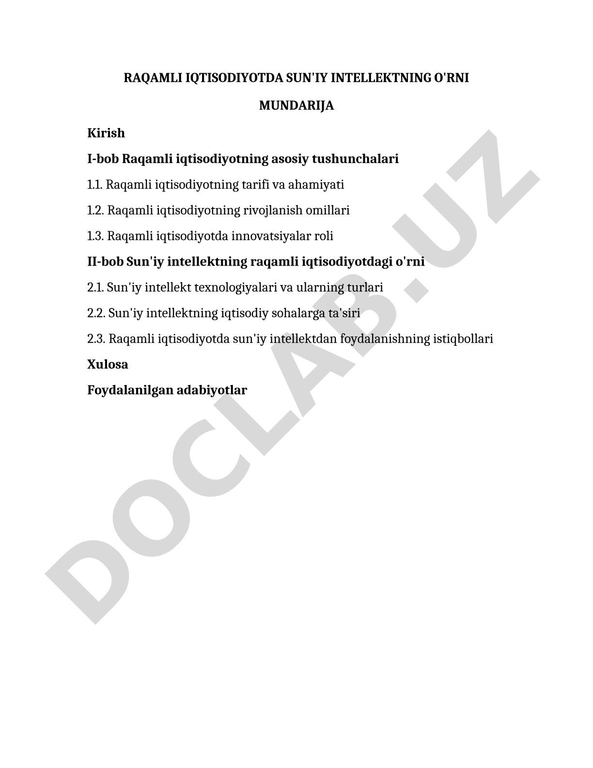 Raqamli iqtisodiyotda sun'iy intellektning o'rni