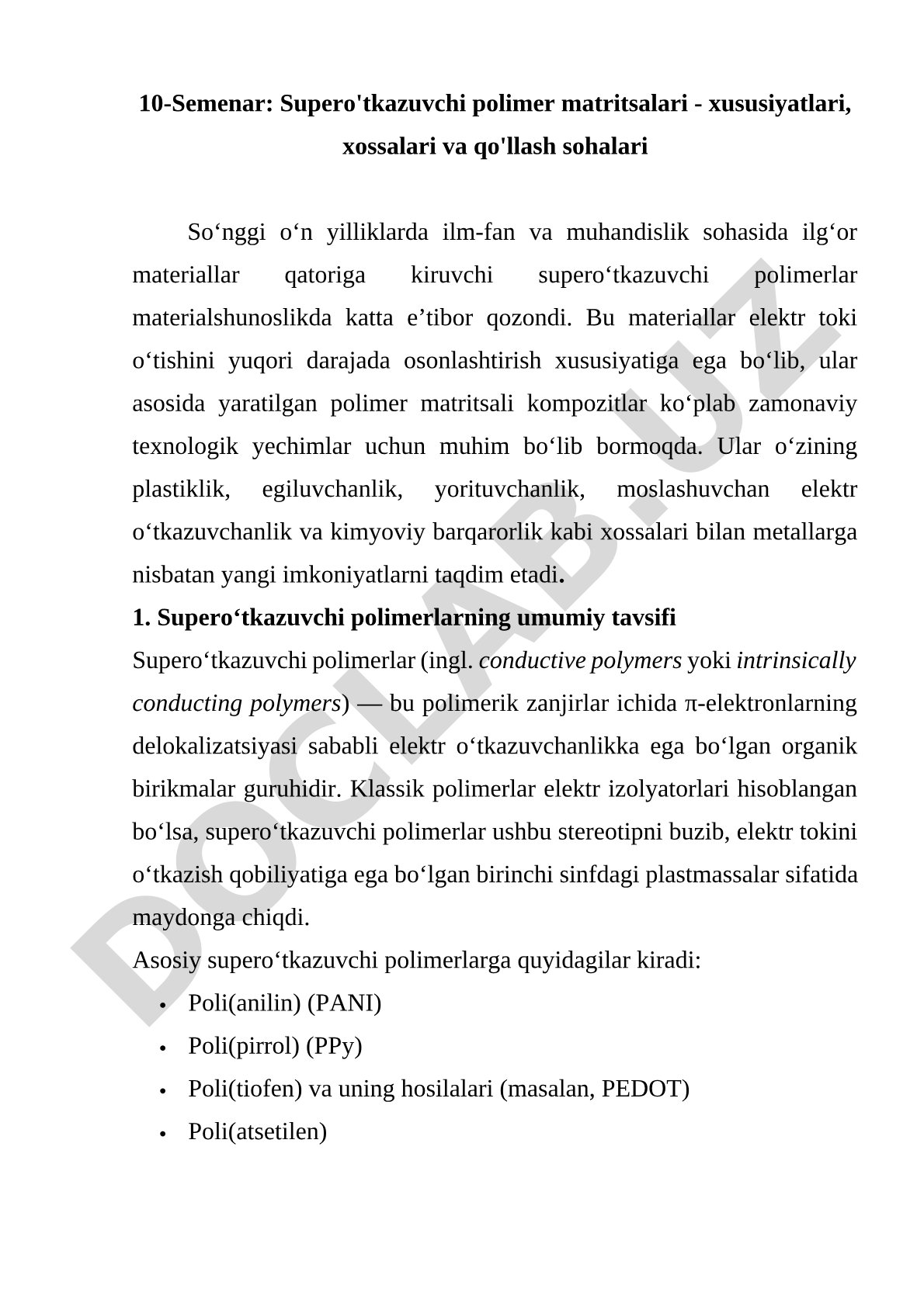 Supero'tkazuvchi polimer matritsalari - xususiyatlari, xossalari va qo'llash sohalari