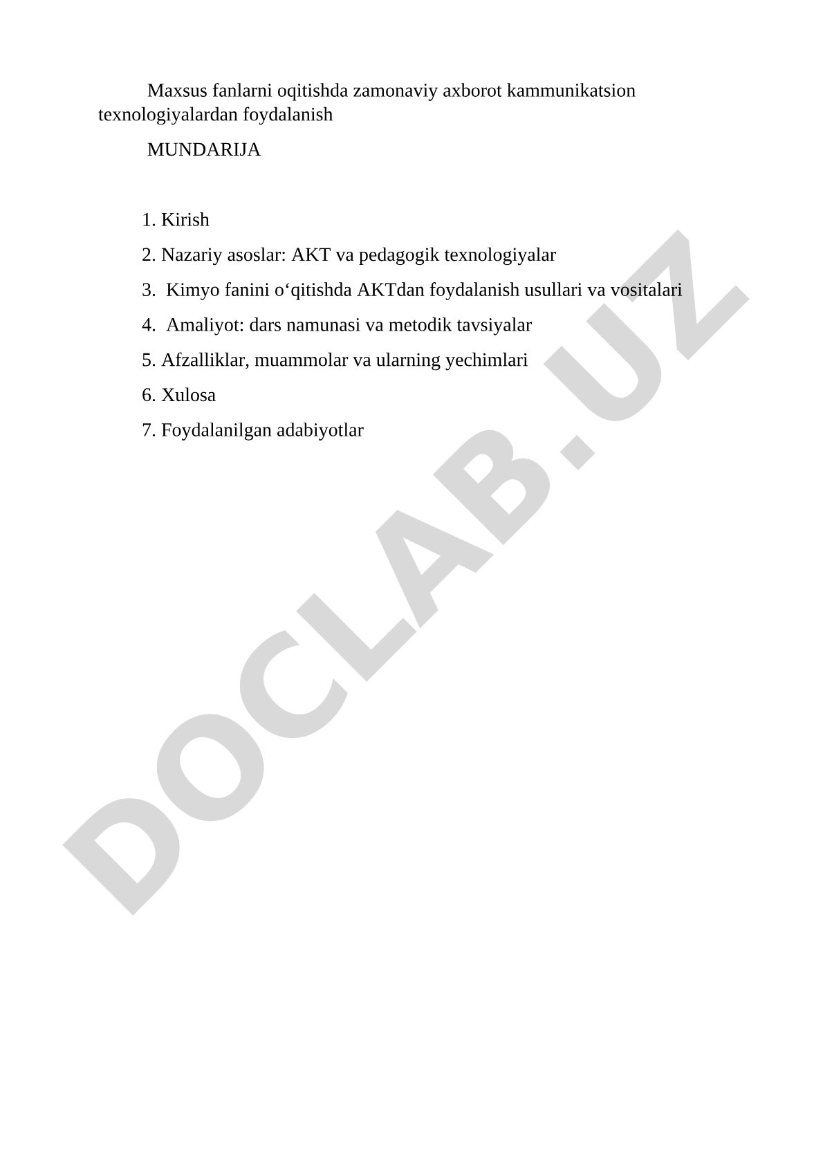 Maxsus fanlarni oqitishda zamonaviy axborot kammunikatsion texnologiyalardan foydalanish
