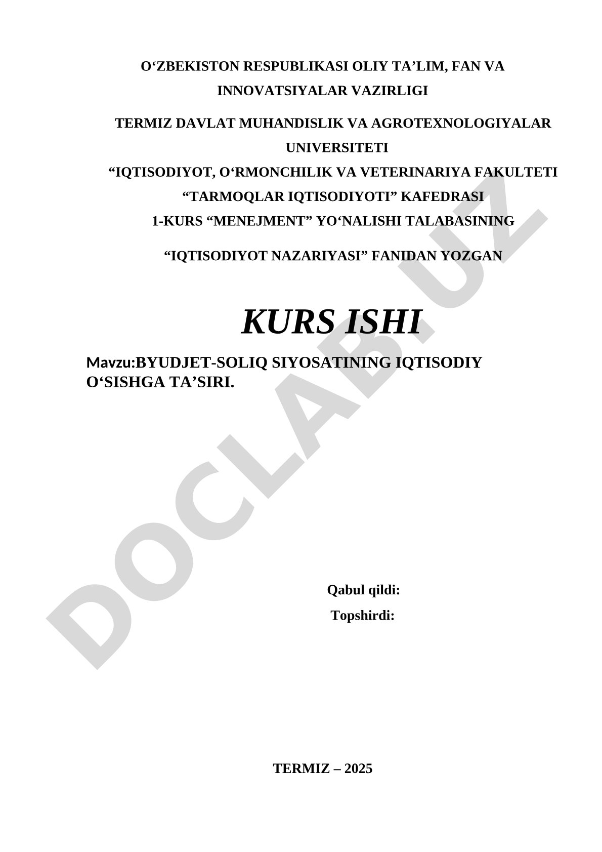 Byudjet-soliq siyosatining iqtisodiy o'sishga ta'siri