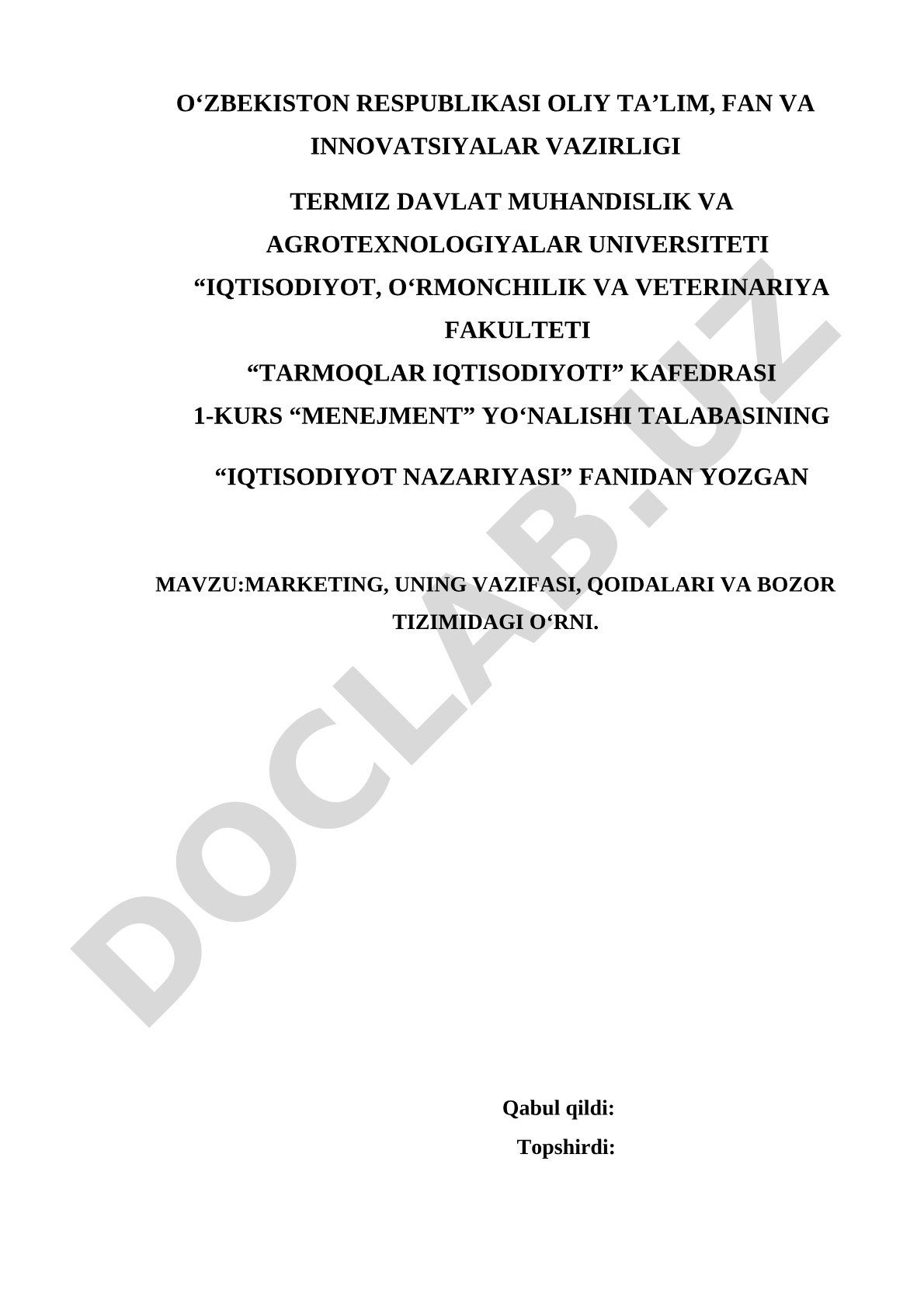 Marketing, uning vazifasi, qoidalari va bozor tizimidagi o'rni