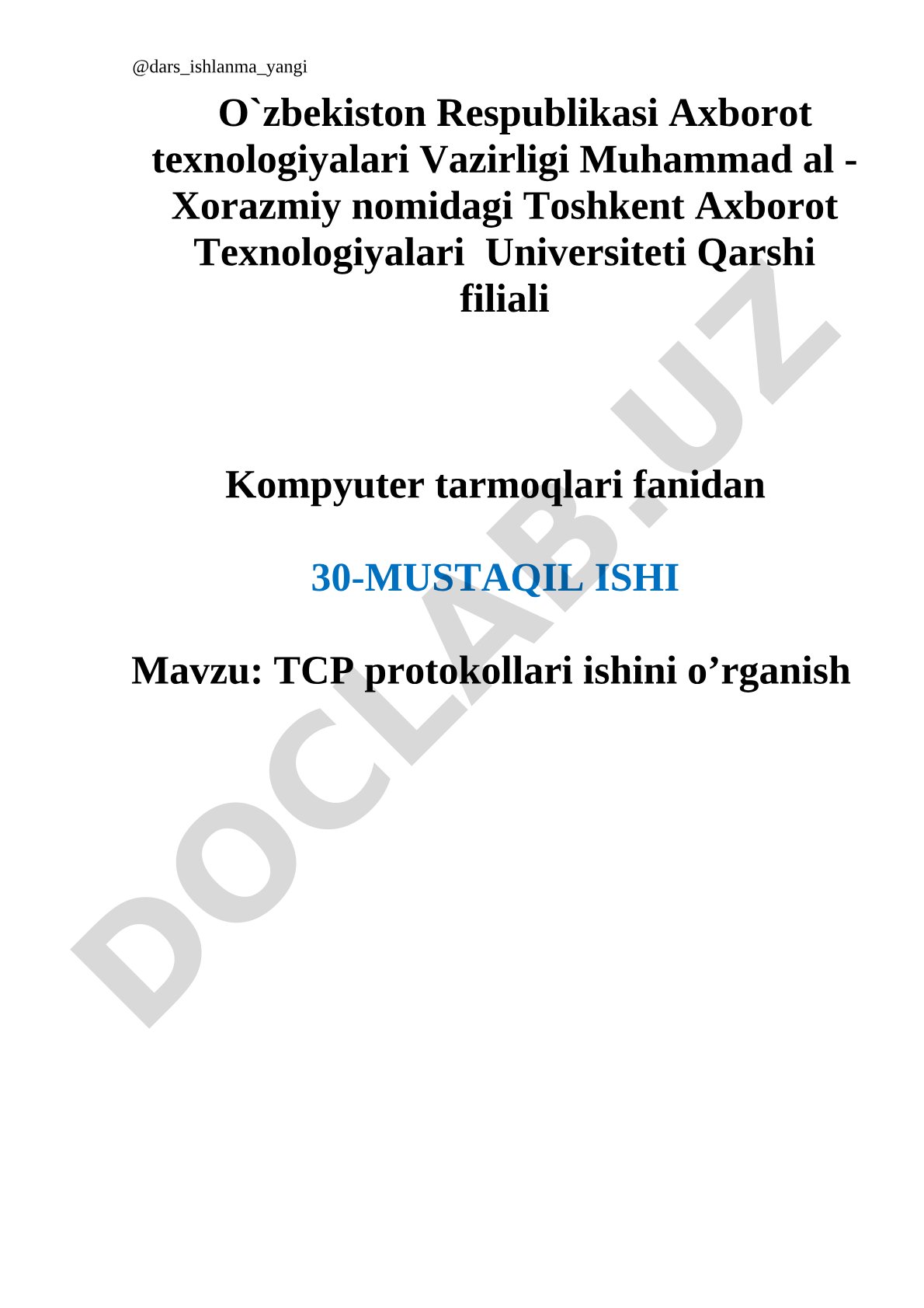 TCP protokollari ishini o'rganish