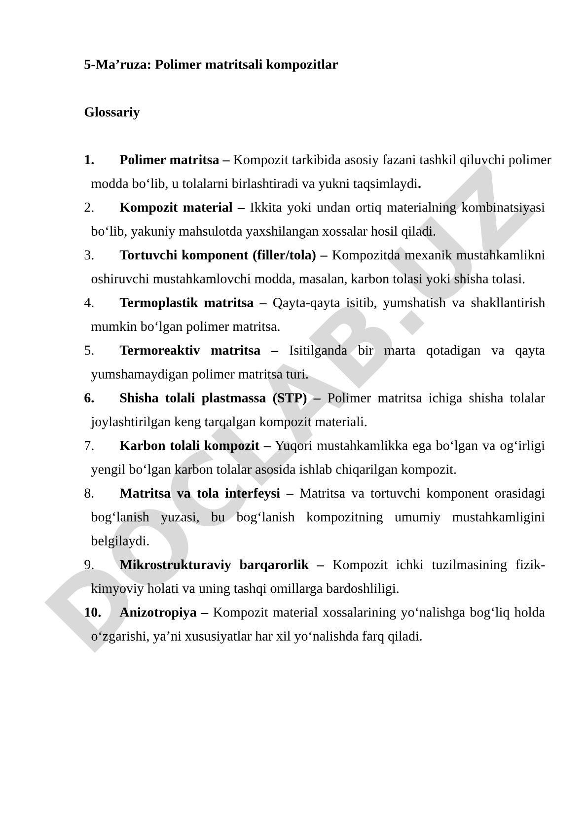 Polimer matritsali kompozitlar glossariy