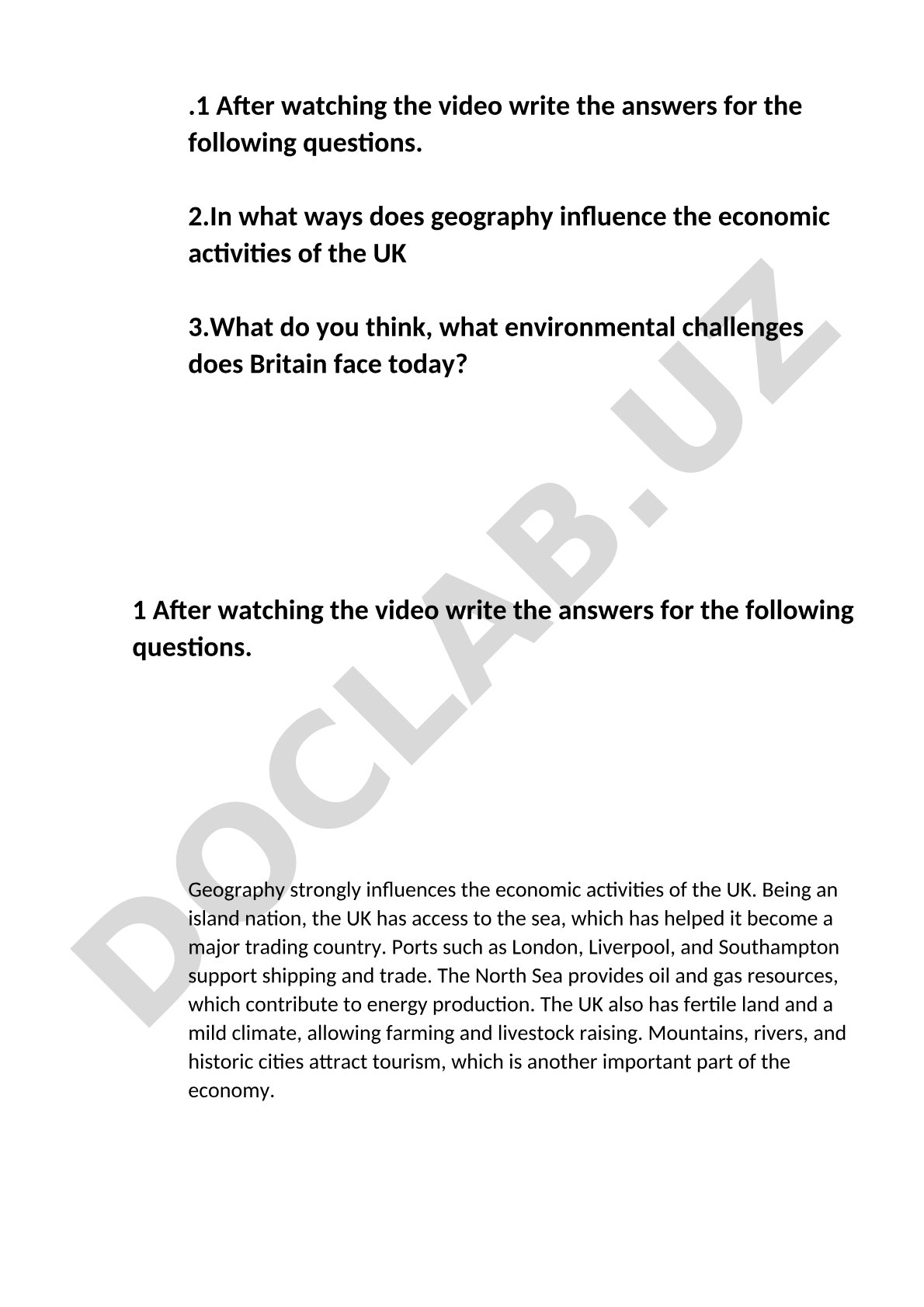 Geography influence on UK economic activities and environmental challenges