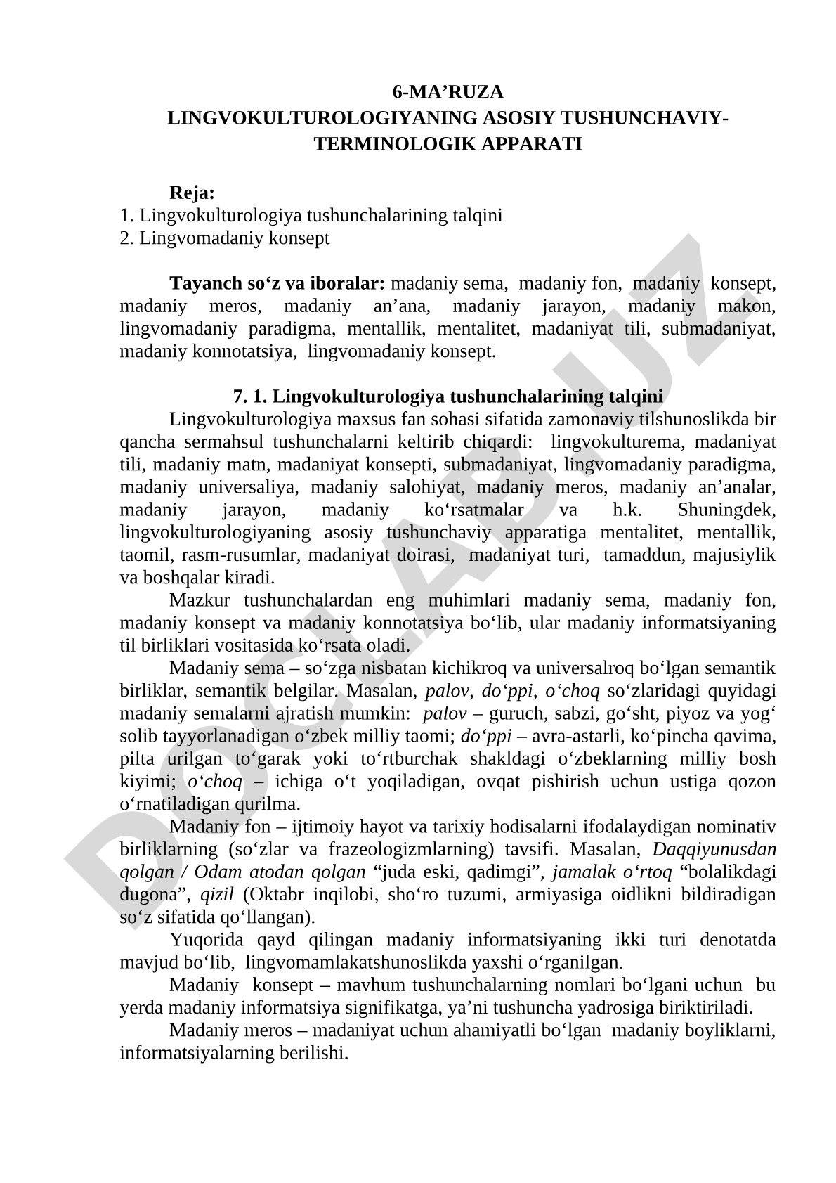 Lingvokulturologiyaning asosiy tushunchaviy-terminologik apparati
