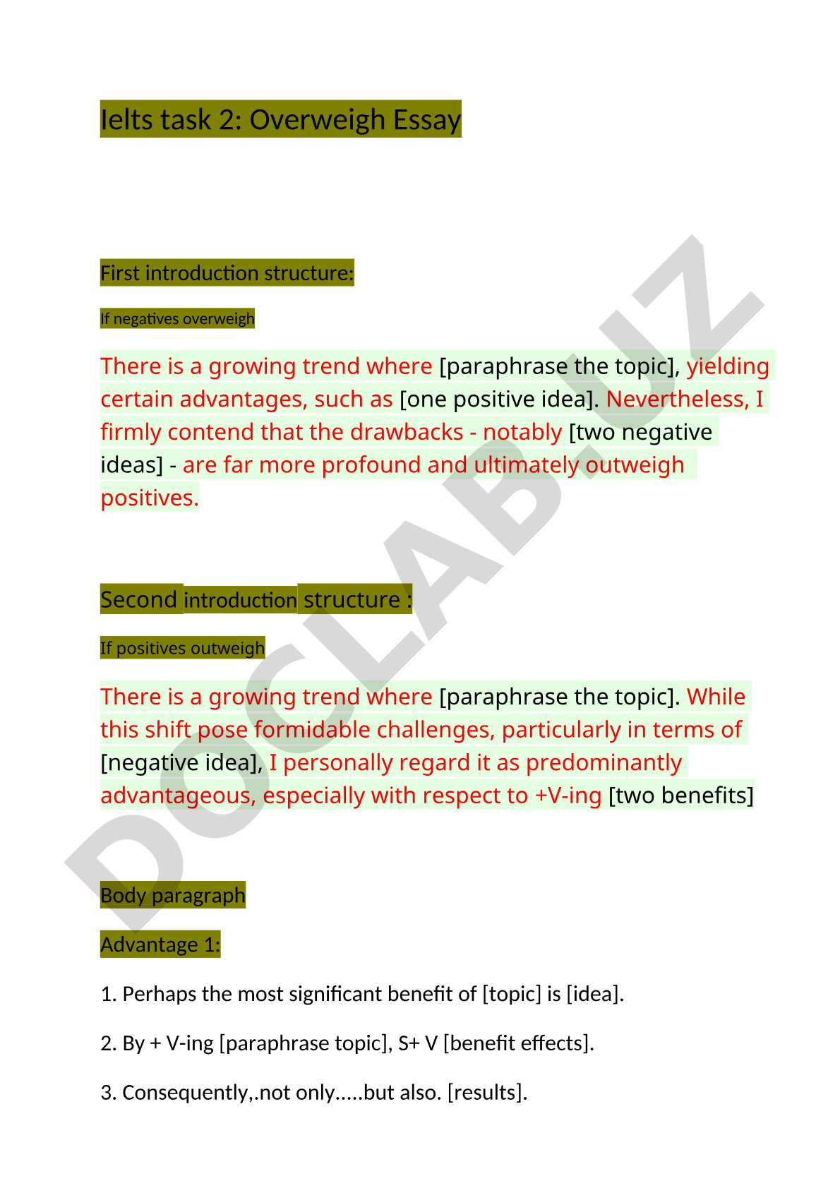 IELTS Task 2: Overweigh Essay Structure