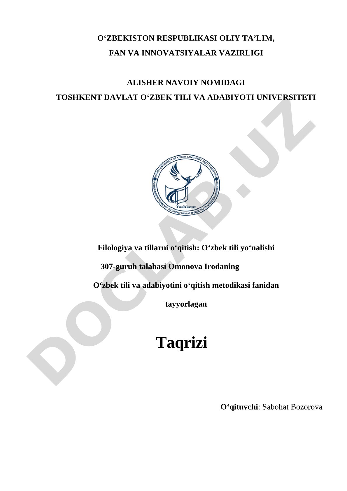 Burxanova Sholpan Muxtarovnaning “Fanlararo integratsiya asosida ona tili va adabiyot darslarini tashkil etish tajribalari” nomli maqolasiga taqriz