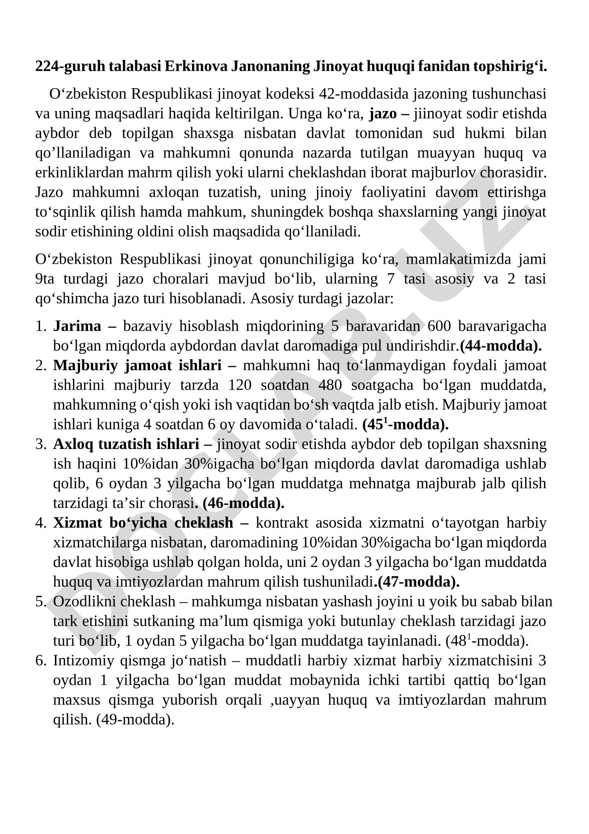 Jinoyat huquqi: jazo tushunchasi va maqsadlari
