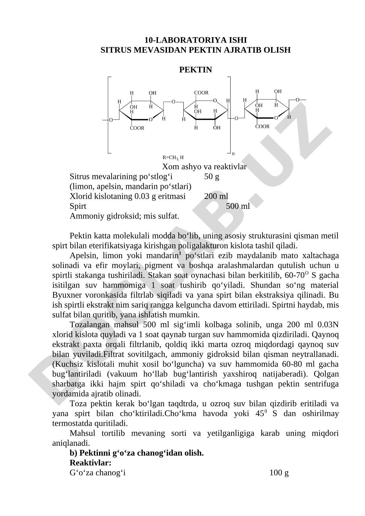 Sitrus mevasidan pektin ajratib olish