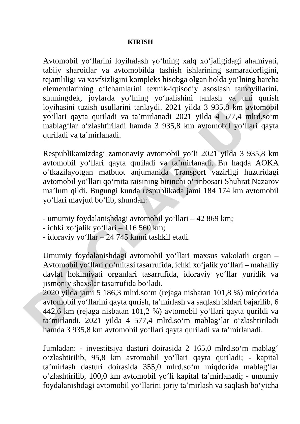 Avtomobil yo'llarini loyihalash va qurish
