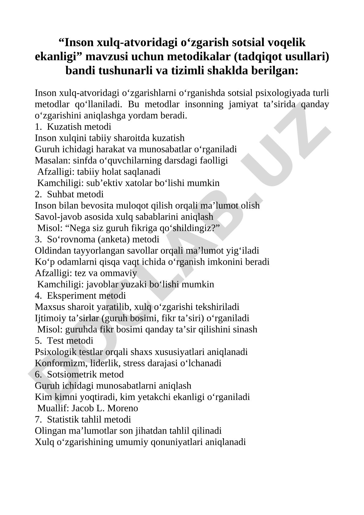 Inson xulq-atvoridagi o'zgarish sotsial voqelik ekanligi
