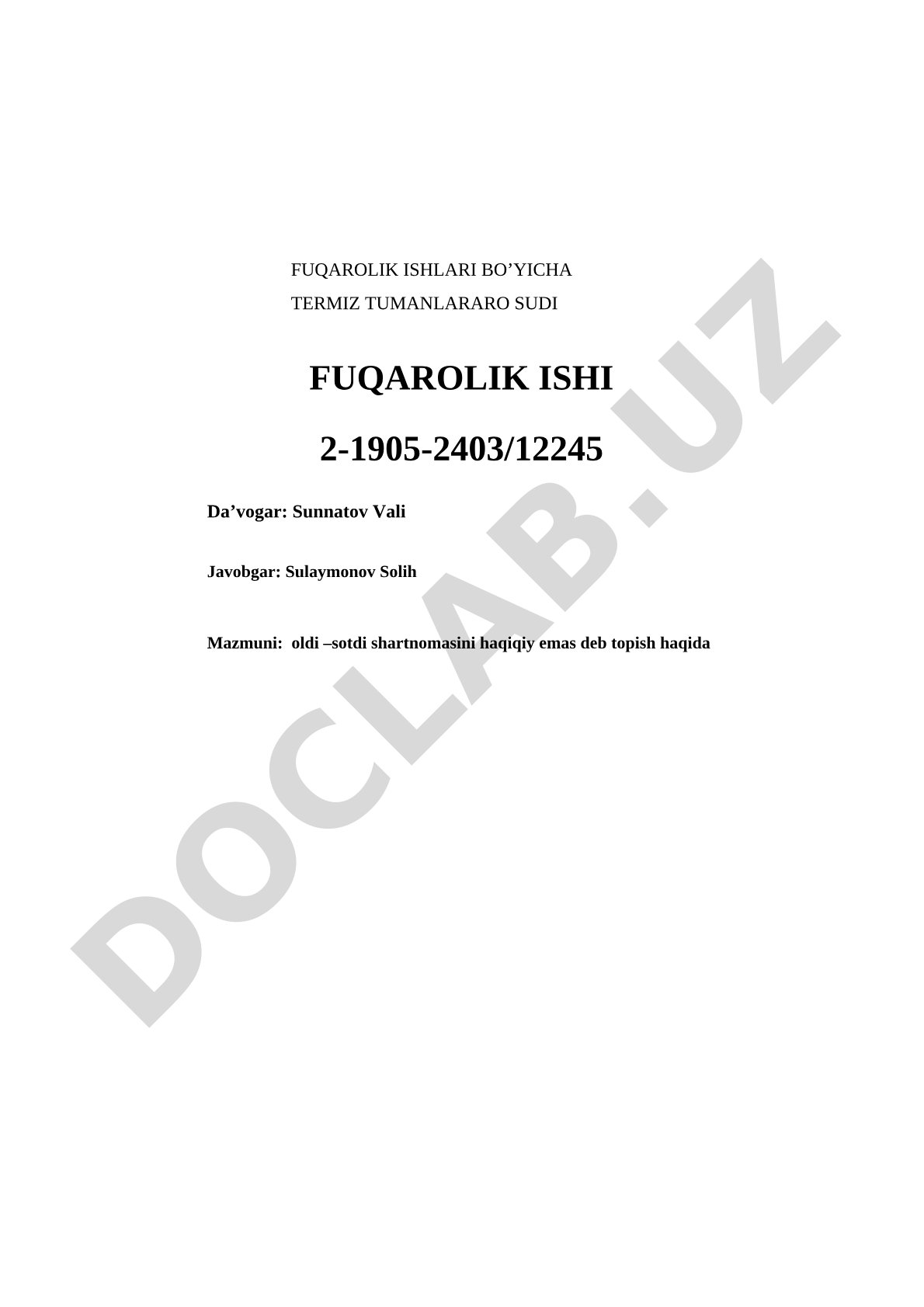 Oldi-sotdi shartnomasini haqiqiy emas deb topish haqida