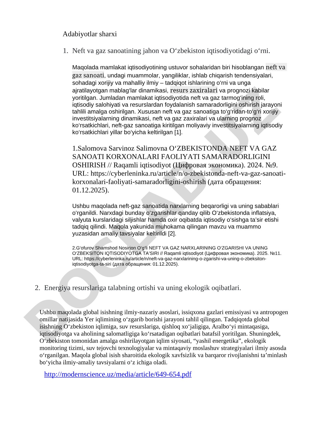 Neft va gaz sanoatining jahon va O‘zbekiston iqtisodiyotidagi o‘rni