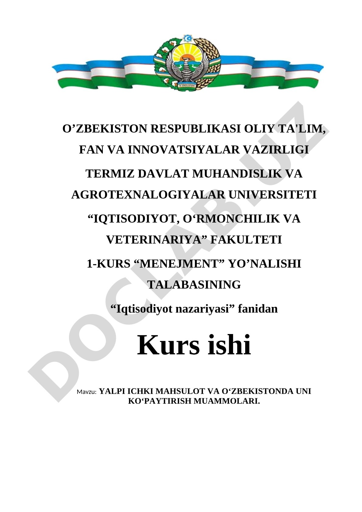 Yalpi ichki mahsulot va O‘zbekistonda uni ko‘paytirish muammolari