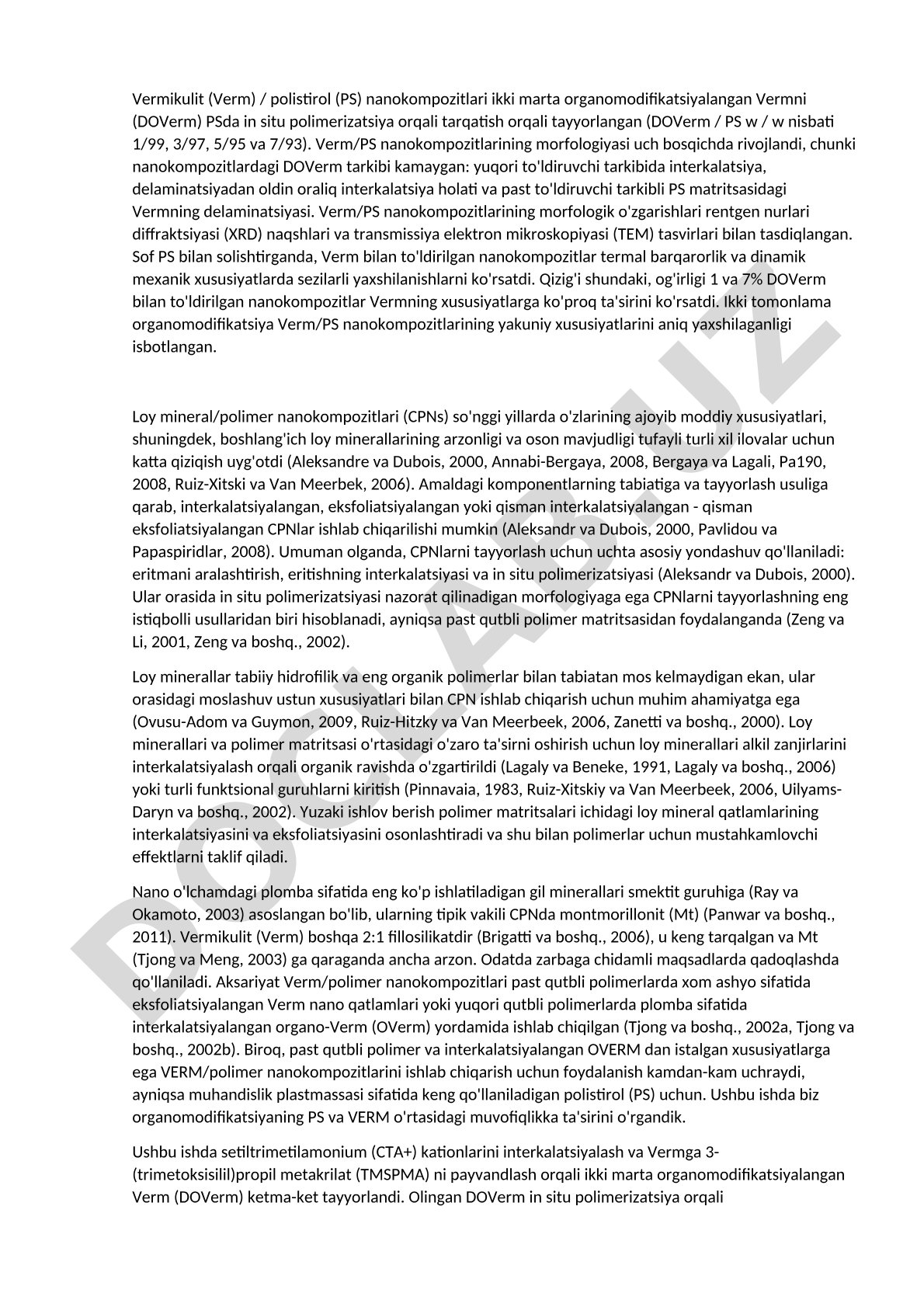 Vermikulit/polistirol nanokompozitlarining morfologiyasi va xususiyatlari