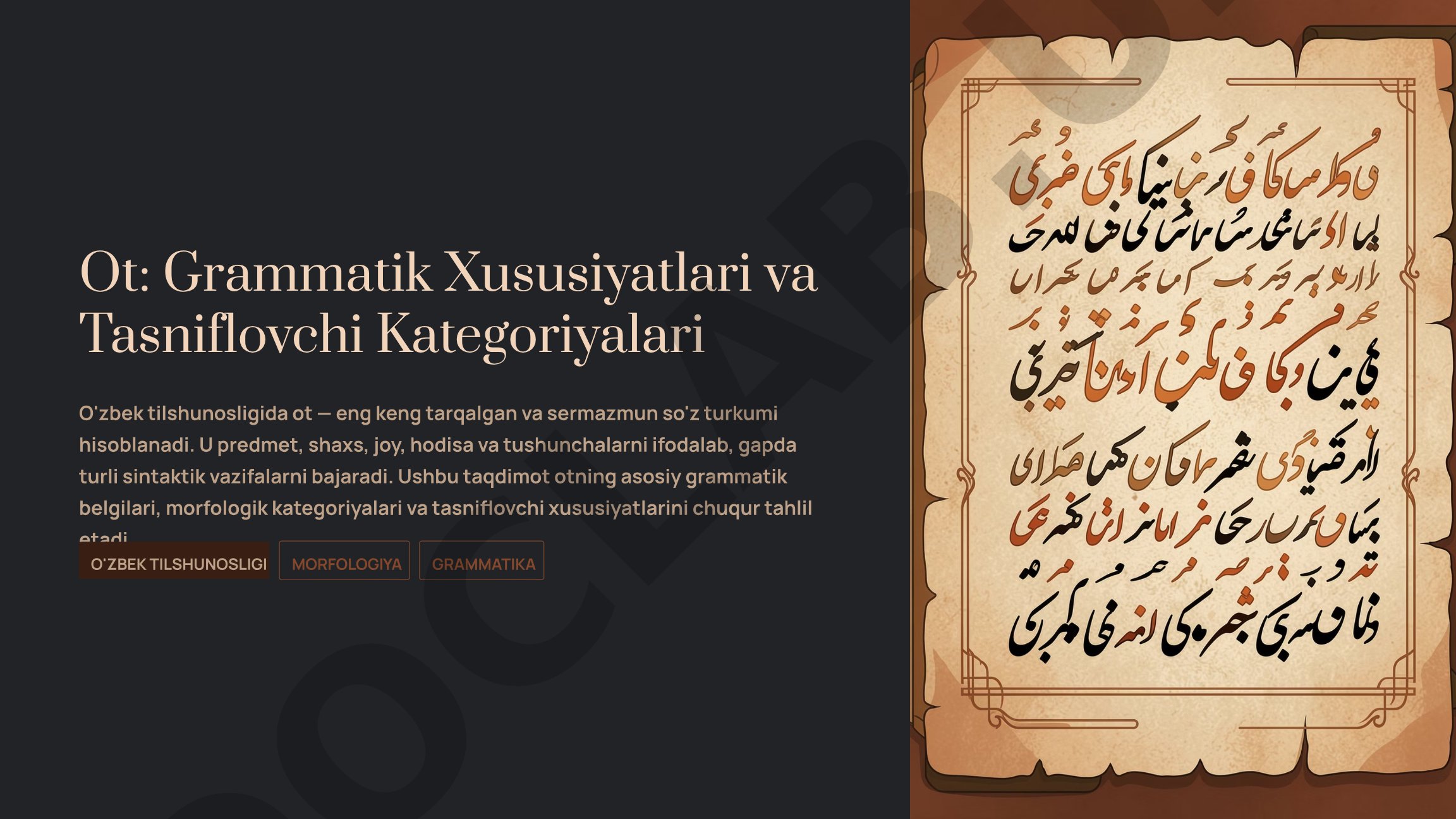 Ot: Grammatik Xususiyatlari va Tasniflovchi Kategoriyalari