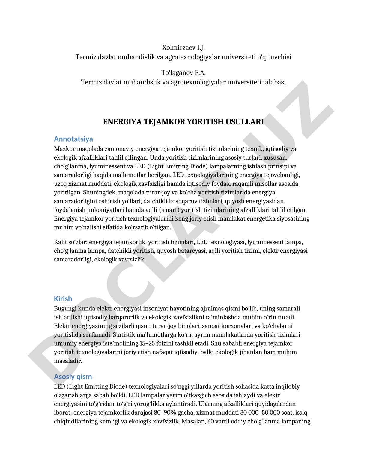 Energiya tejamkor yoritish usullari