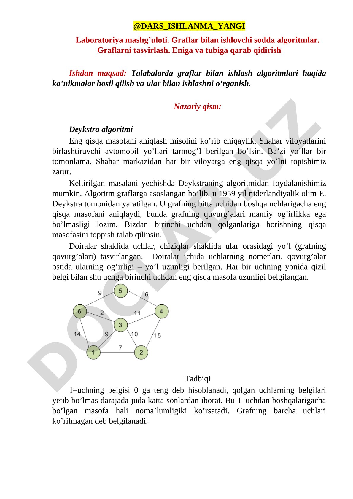 Graflar bilan ishlovchi sodda algoritmlar