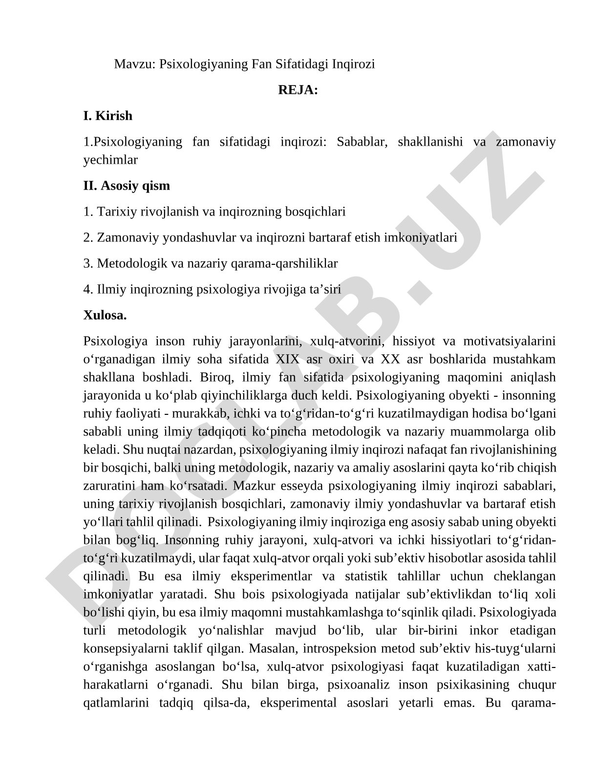 Psixologiyaning Fan Sifatidagi Inqirozi