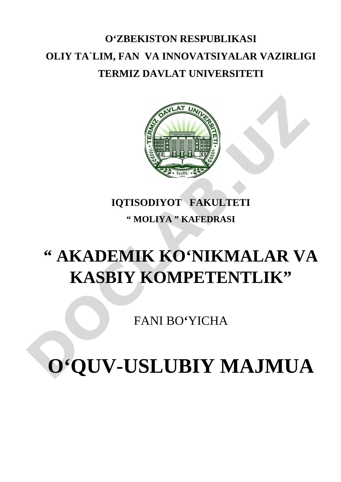 Akademik ko‘nikmalar va kasbiy kompetentlik fanidan o‘quv-uslubiy majmua