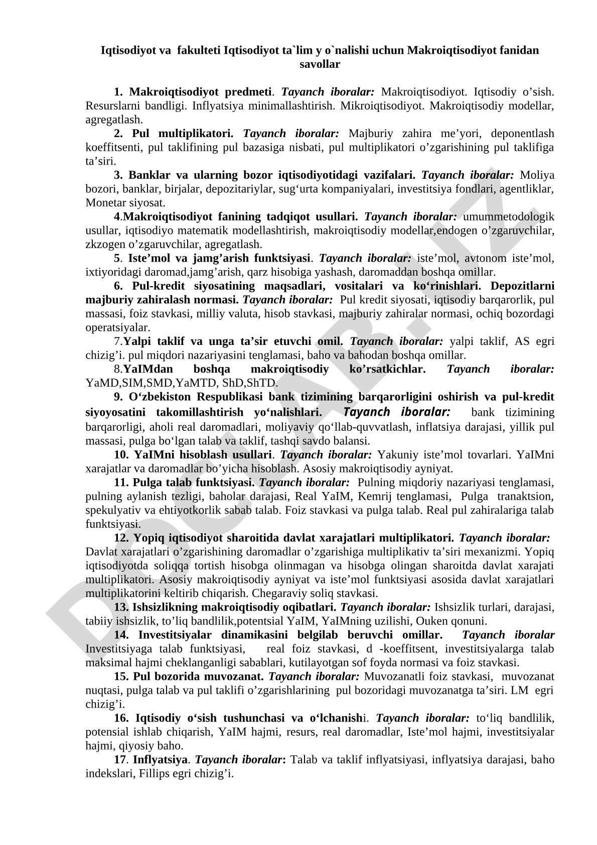 Makroiqtisodiyot fanidan savollar