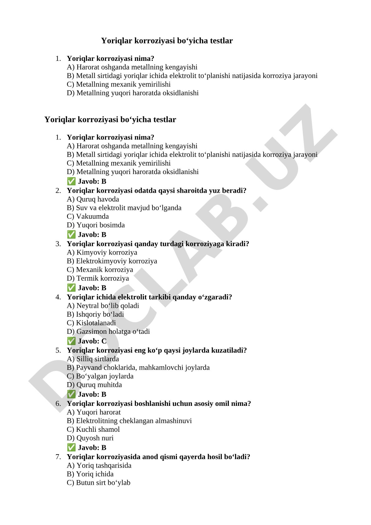 Yoriqlar korroziyasi bo'yicha testlar