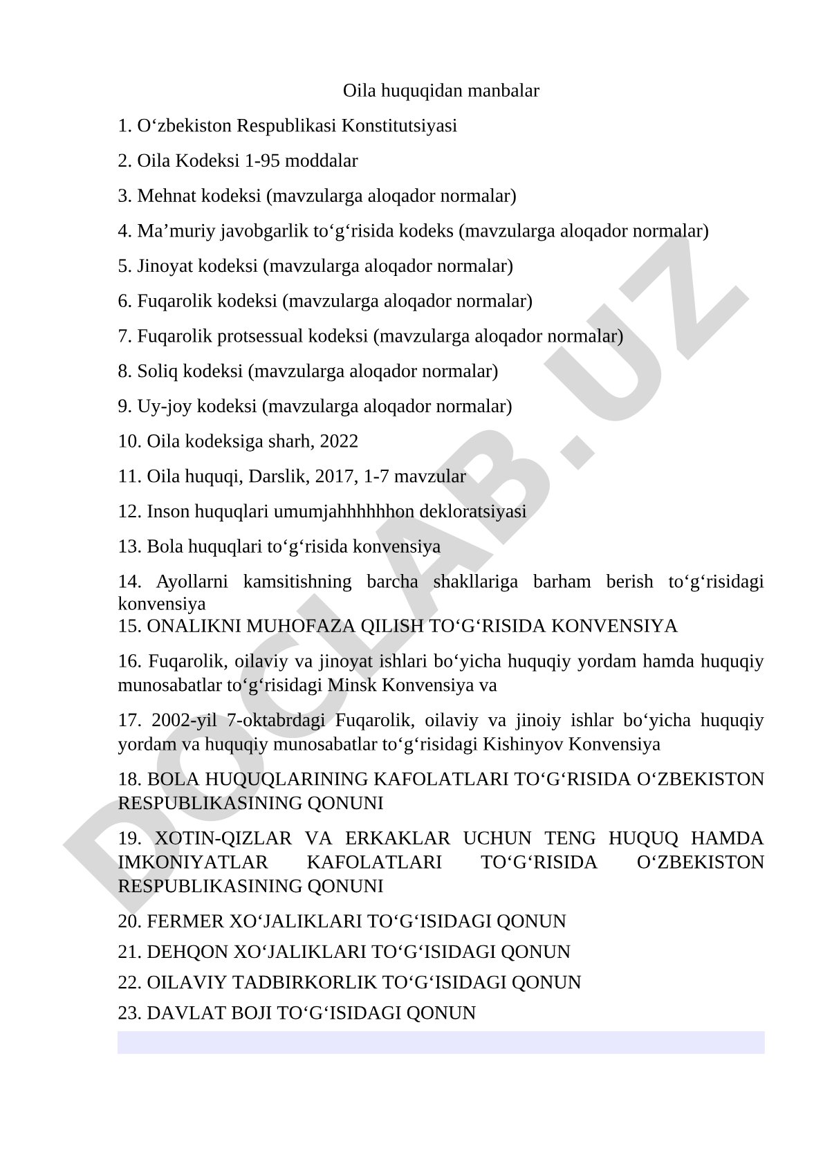 Oila huquqidan manbalar
