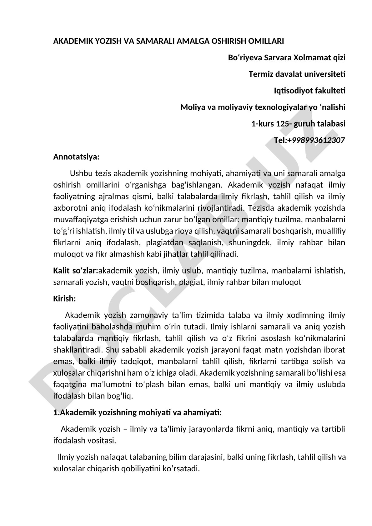 Akademik yozish va samarali amalga oshirish omillari