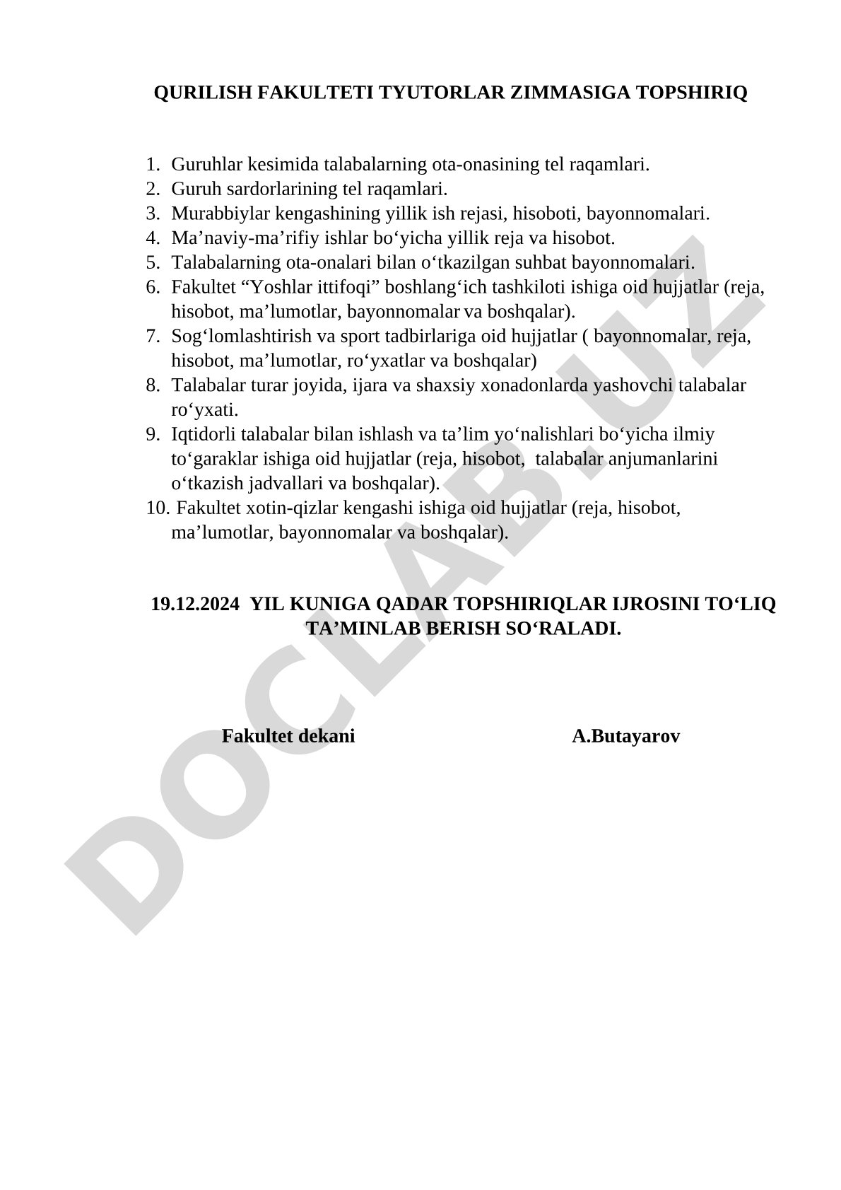 Qurilish fakulteti tyutorlar zimmasiga topshiriq