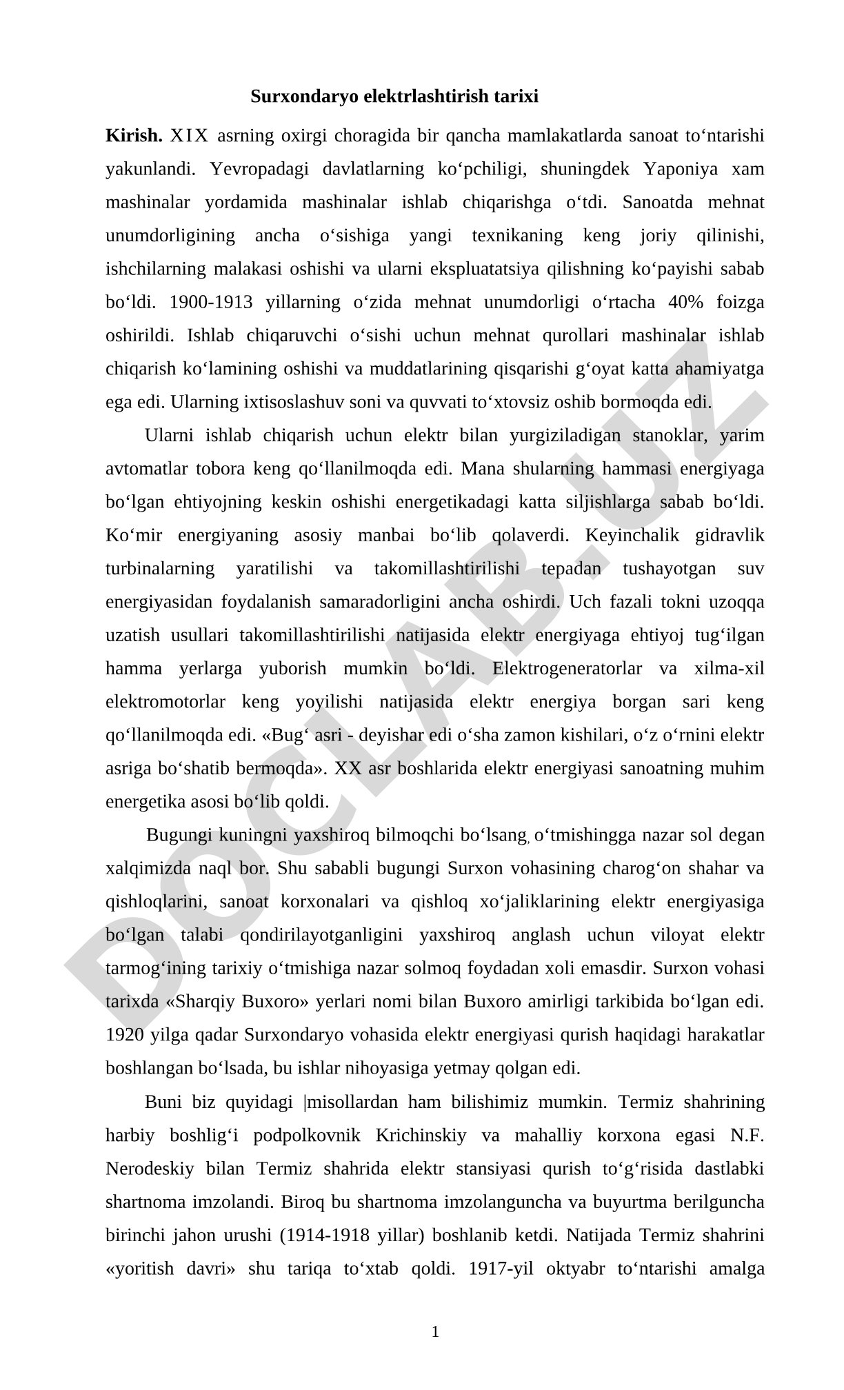 Surxondaryo elektrlashtirish tarixi