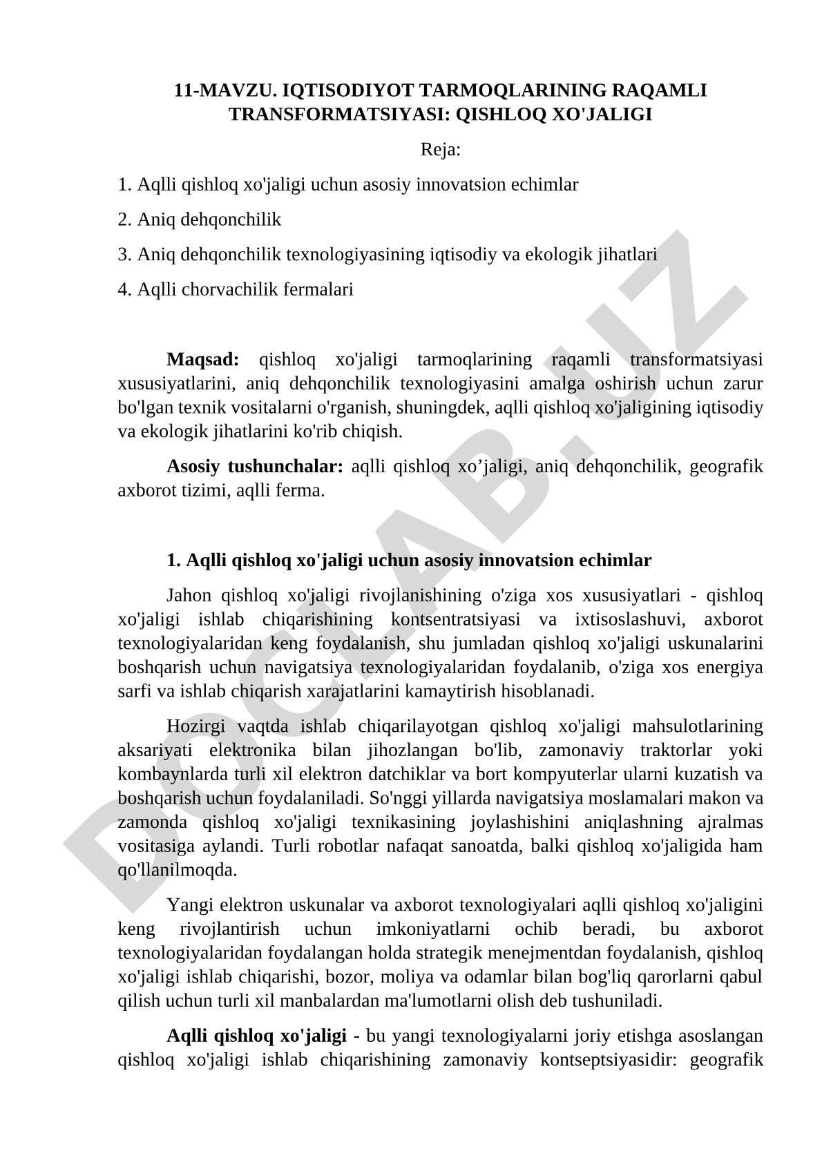 Iqtisodiyot tarmoqlarining raqamli transformatsiyasi: qishloq xo'jaligi